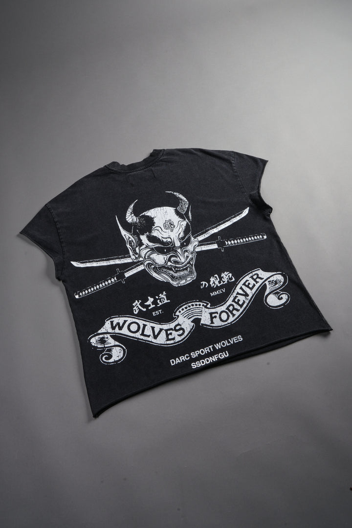 Steel Code Grunge Mid Length Raw Hem Cap Sleeve Tee in Black
