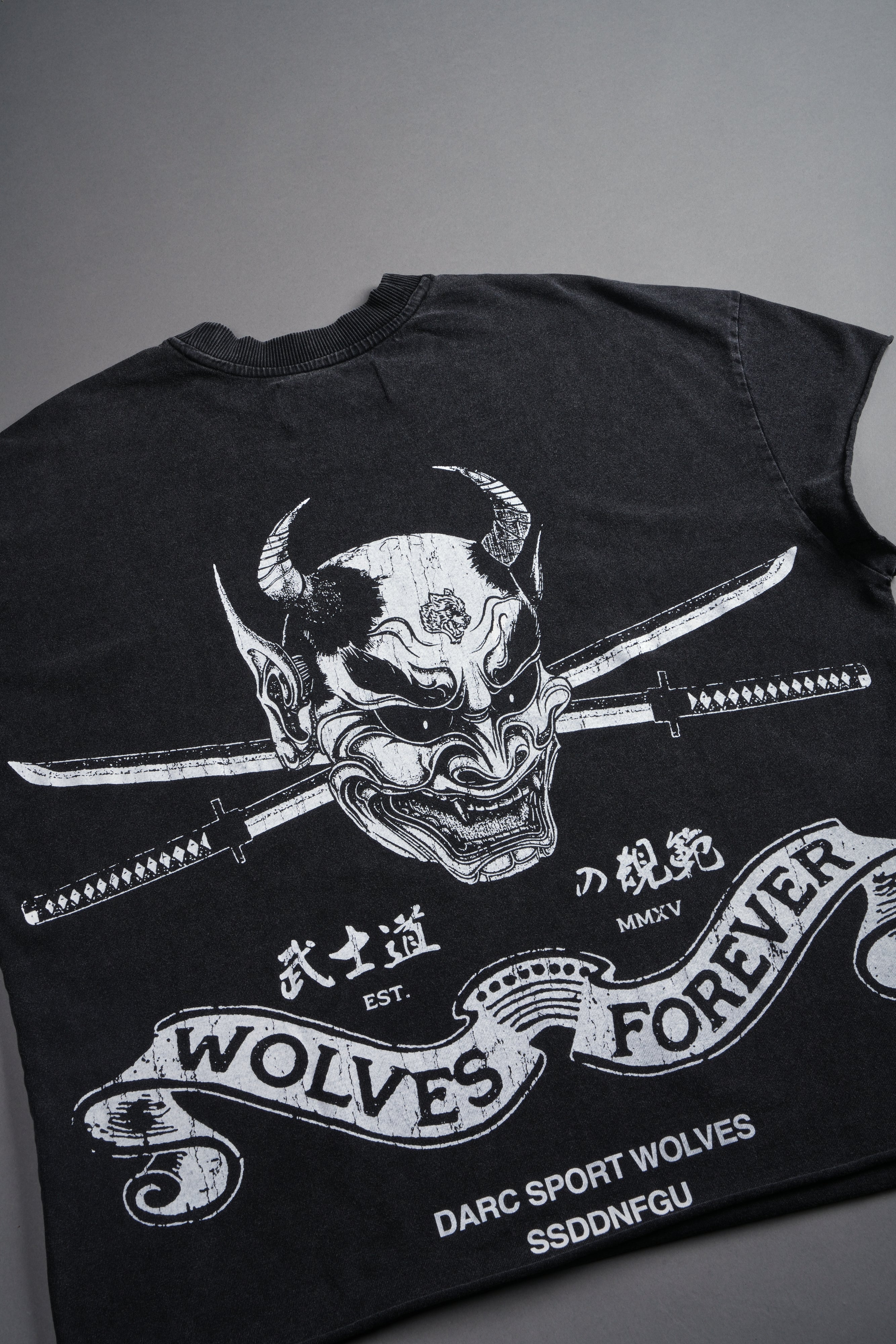 Steel Code Grunge Mid Length Raw Hem Cap Sleeve Tee in Black