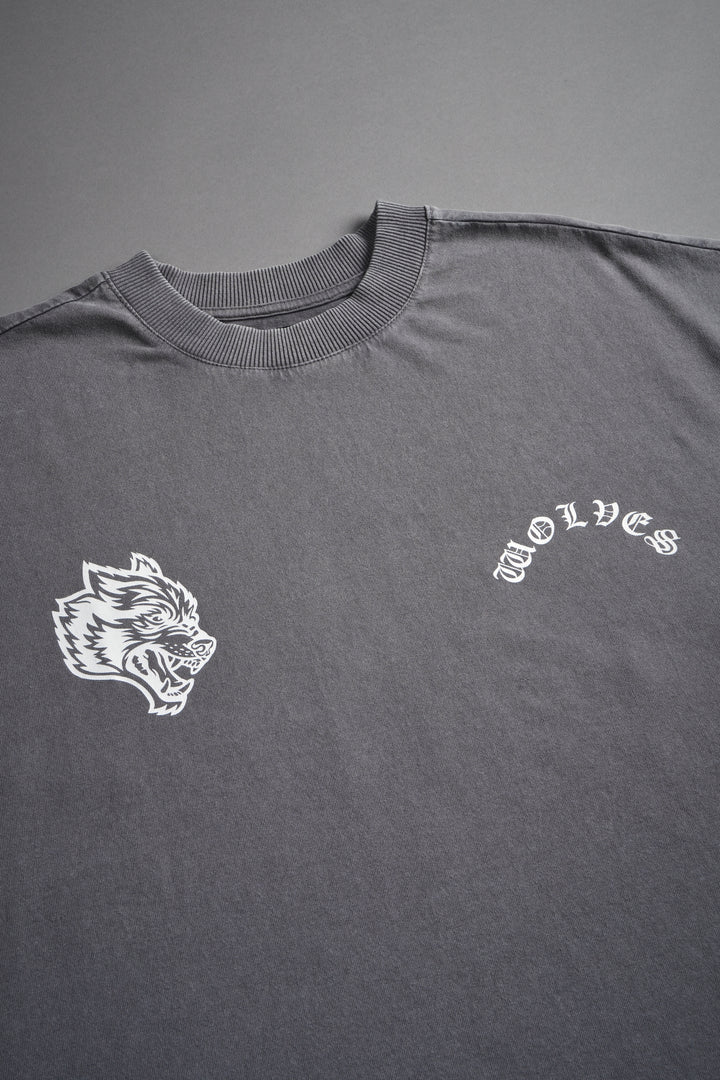 Steel Code Grunge Mid Length Raw Hem Cap Sleeve Tee in Slate Gray