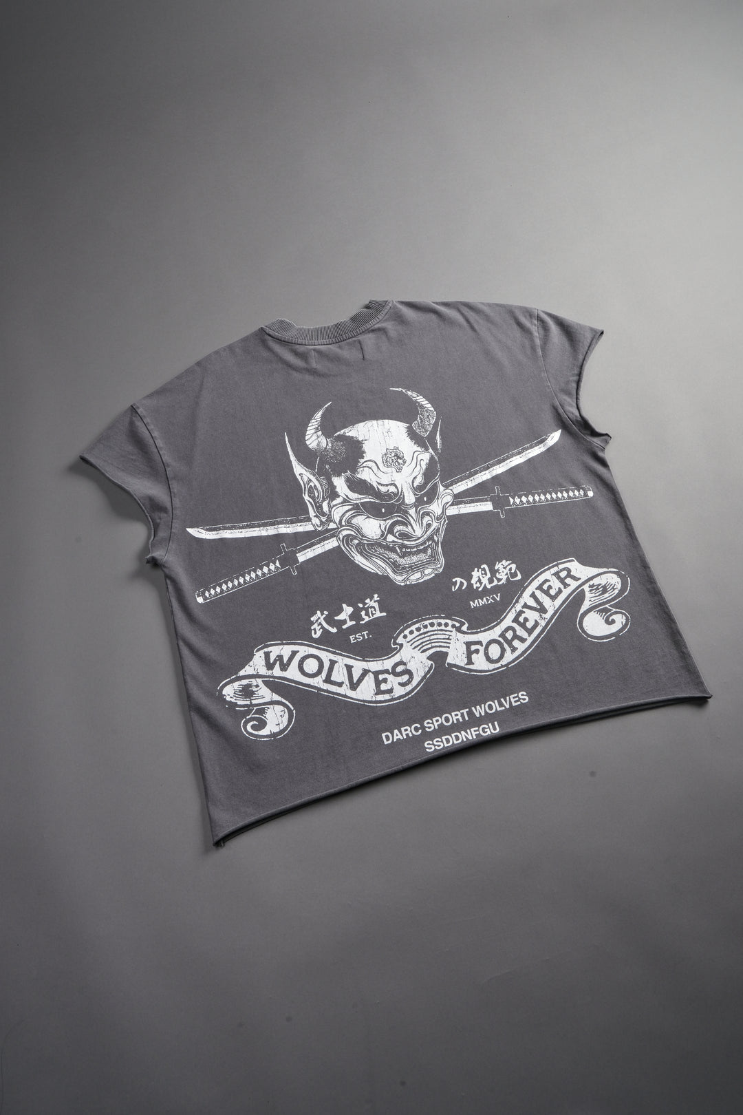 Steel Code Grunge Mid Length Raw Hem Cap Sleeve Tee in Slate Gray