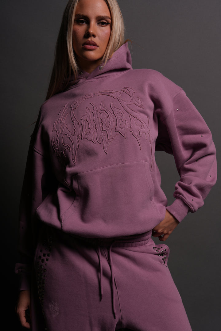Hesh Appliqué Studded Pierce Hoodie in Pink Smoke