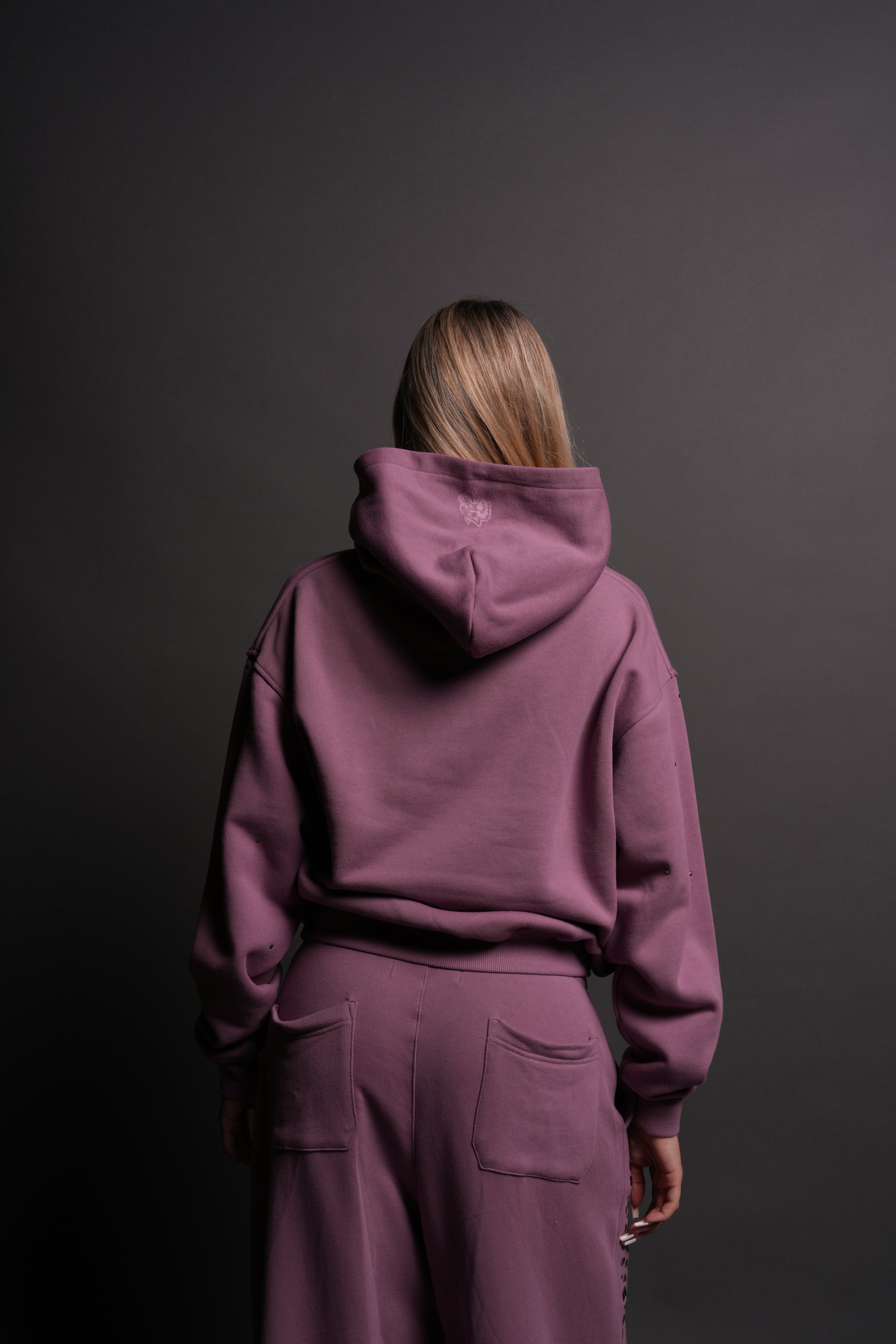Hesh Appliqué Studded Pierce Hoodie in Pink Smoke