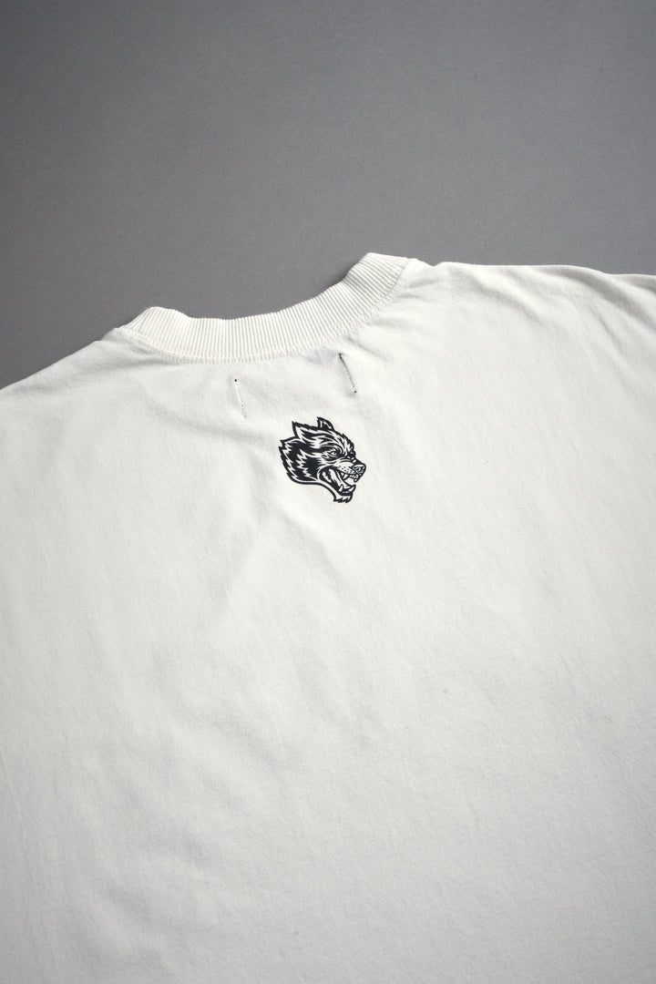 Ssddnfgu Bushido Grunge Cut-Off Mid Length Raw Hem Tee in Cream