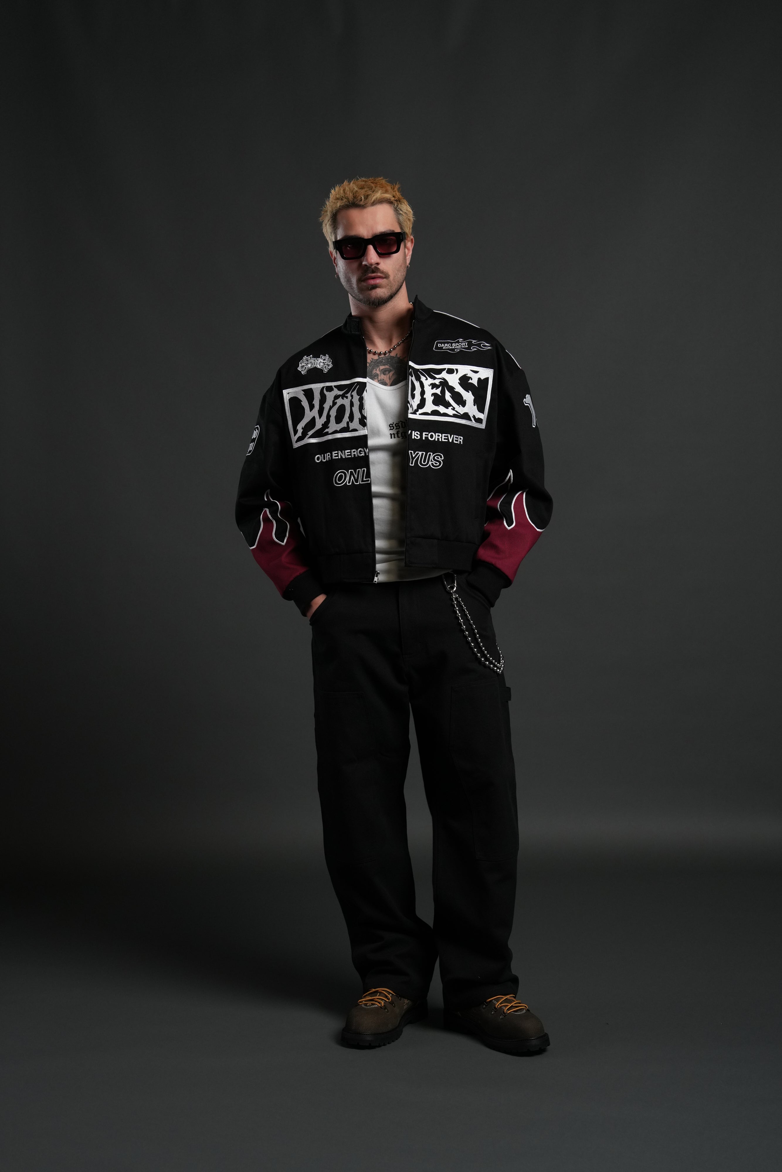 Ride The Fire V2 Gordon Racing Jacket in Black/Oxblood
