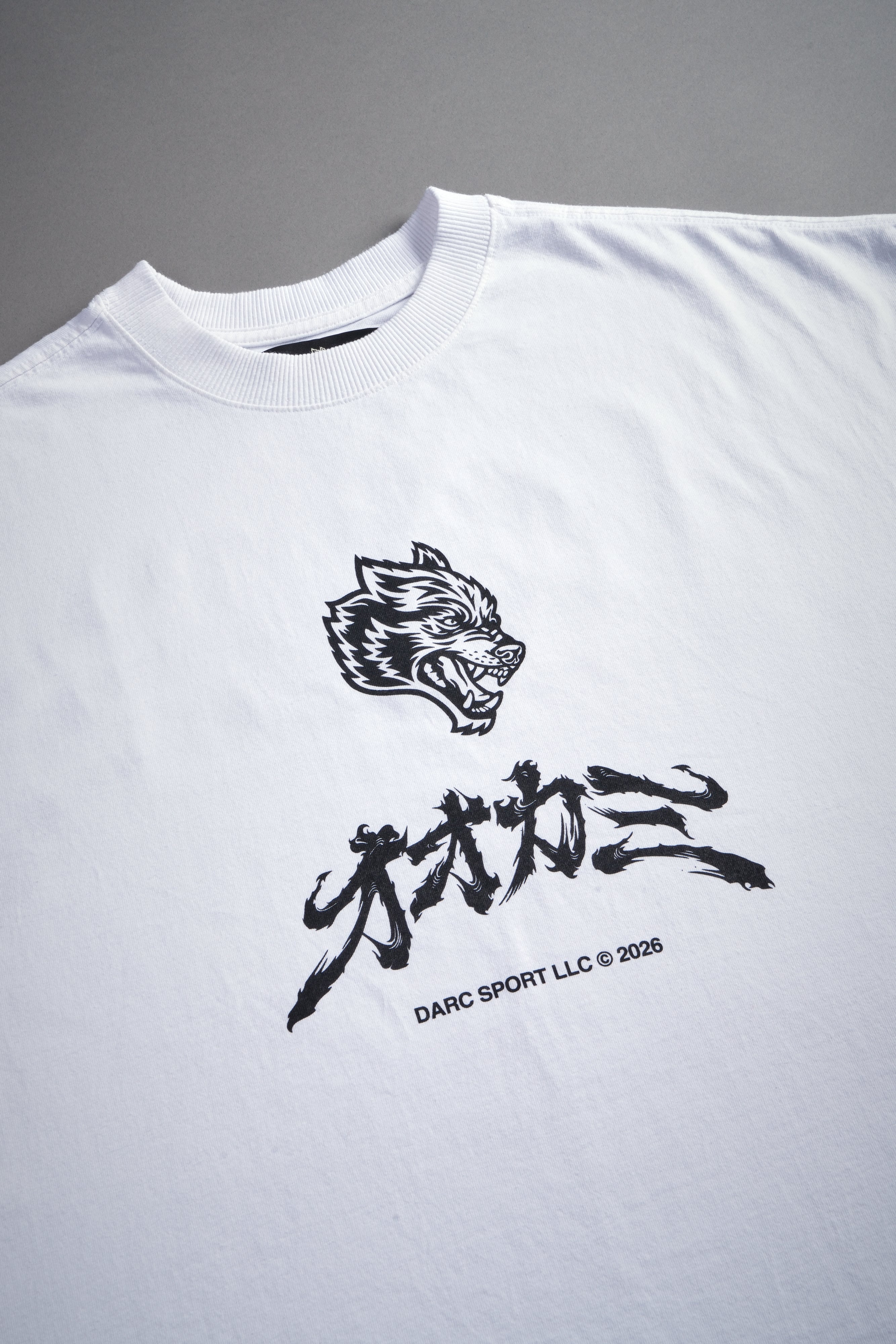 Okami Bushido Grunge Cut-Off Mid Length Raw Hem Tee in White