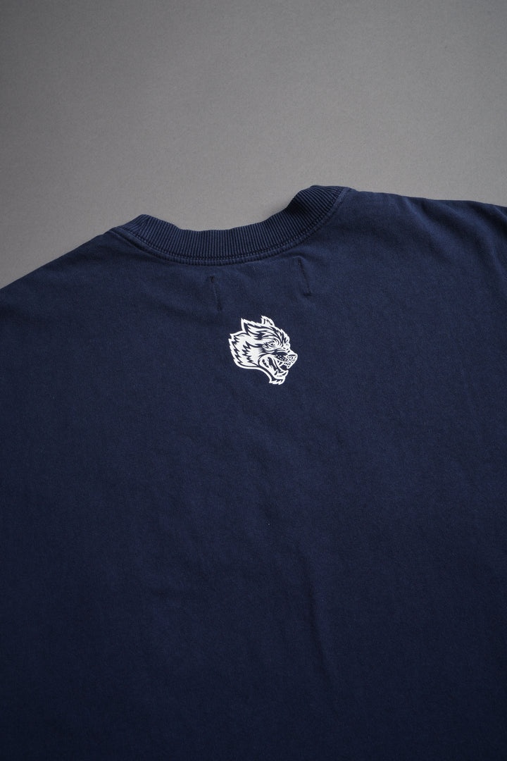 Ssddnfgu Bushido Grunge Cut-Off Mid Length Raw Hem Tee in Navy