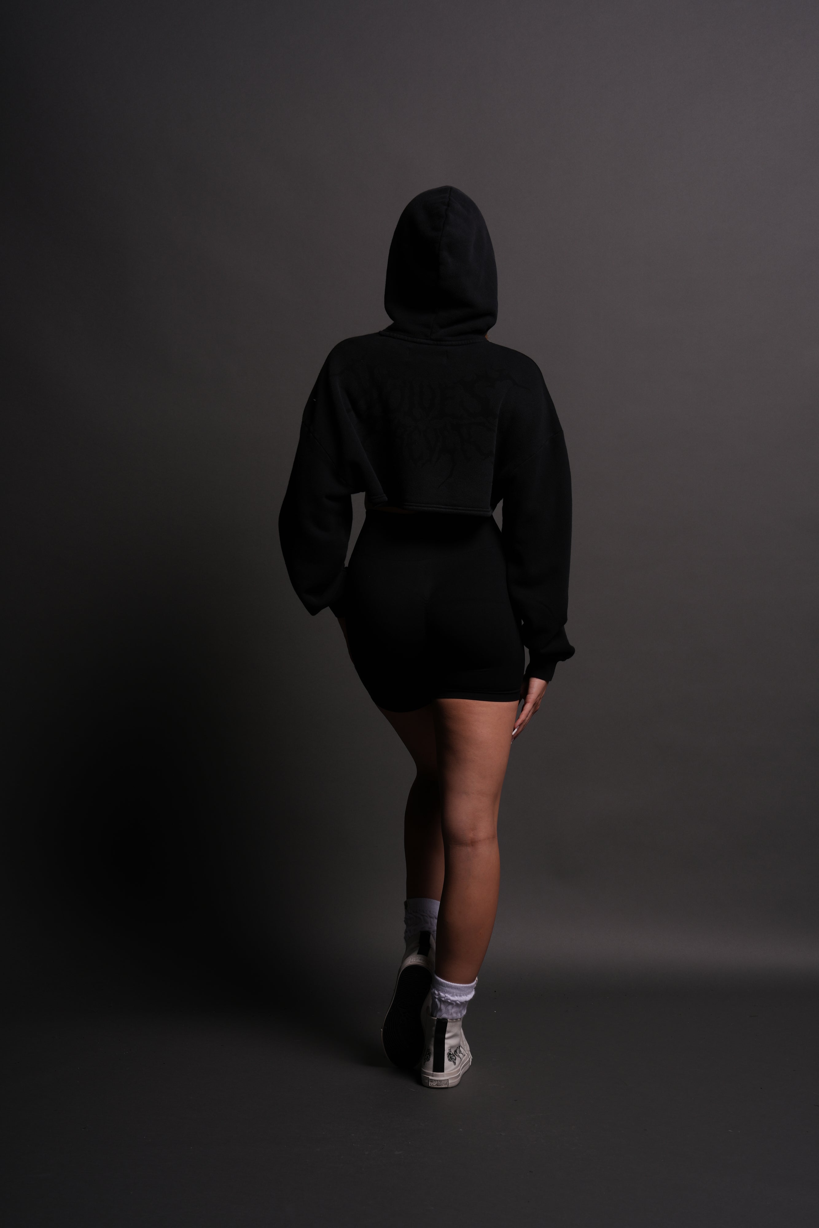 Forged From Iron "Willow" Cropped Hoodie in Black Spine Sun Fade