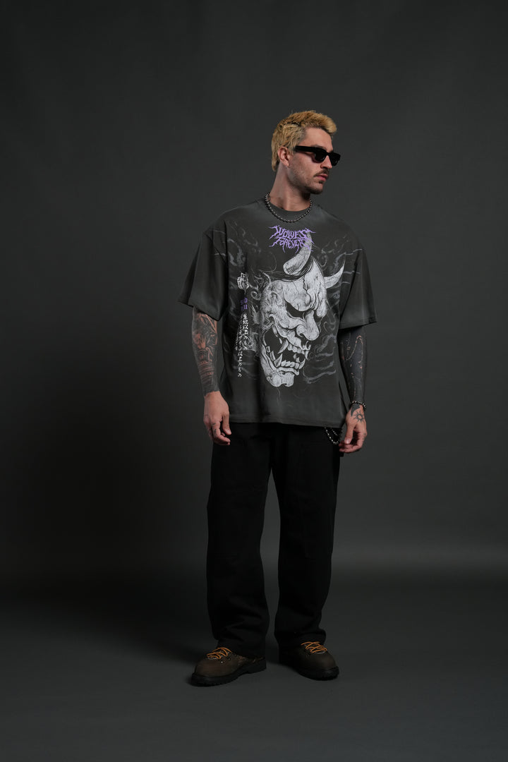 Hannya Inferno "Premium" Oversized Tee in Wolf Gray Sun Fade