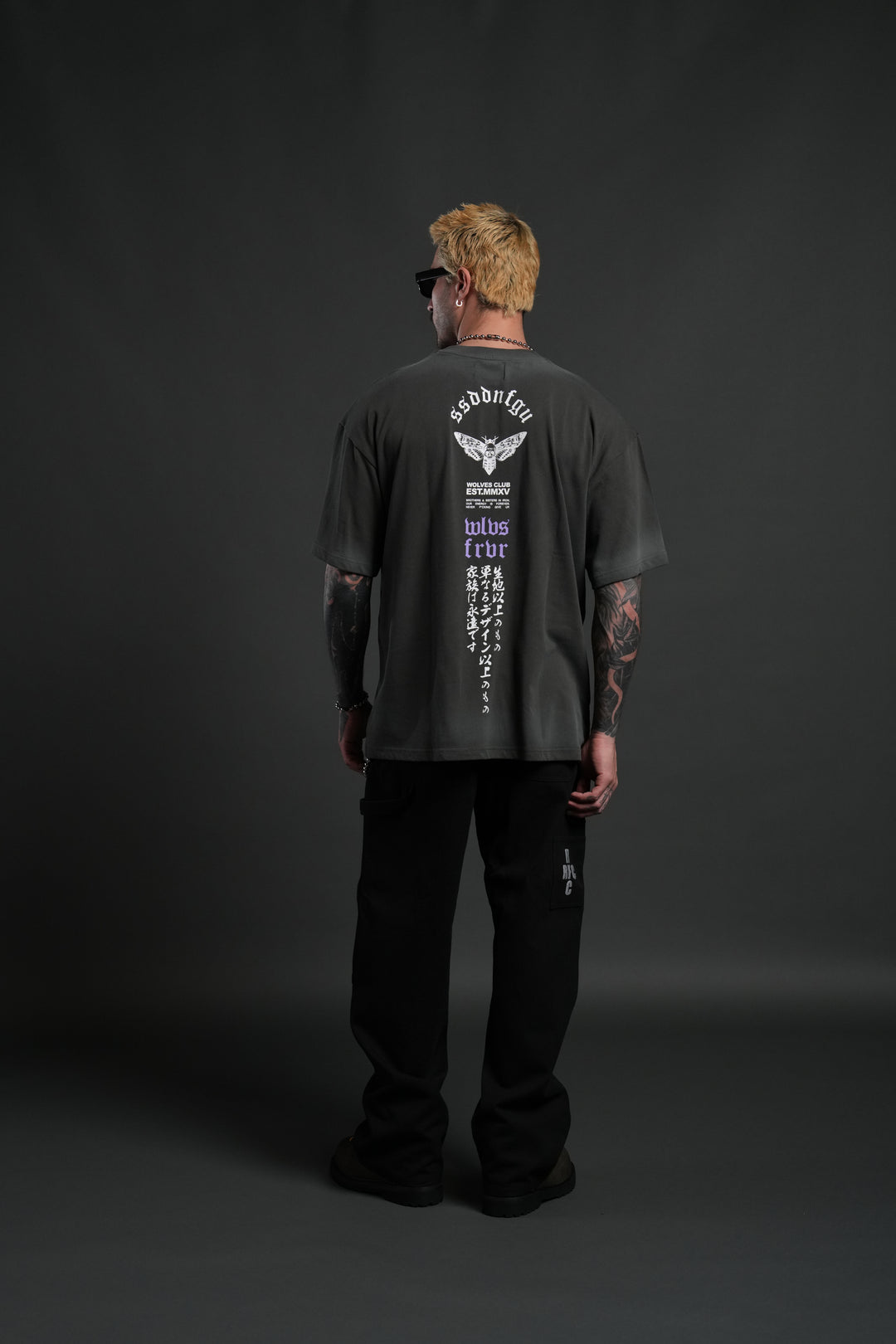 Hannya Inferno "Premium" Oversized Tee in Wolf Gray Sun Fade