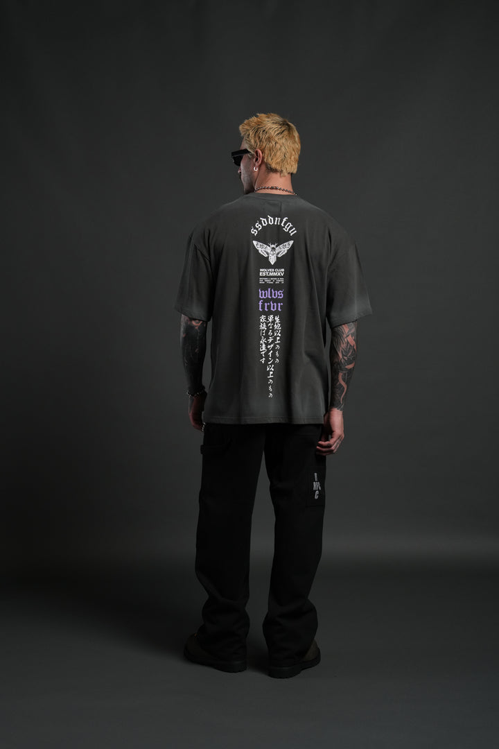 Hannya Inferno "Premium" Oversized Tee in Wolf Gray Sun Fade