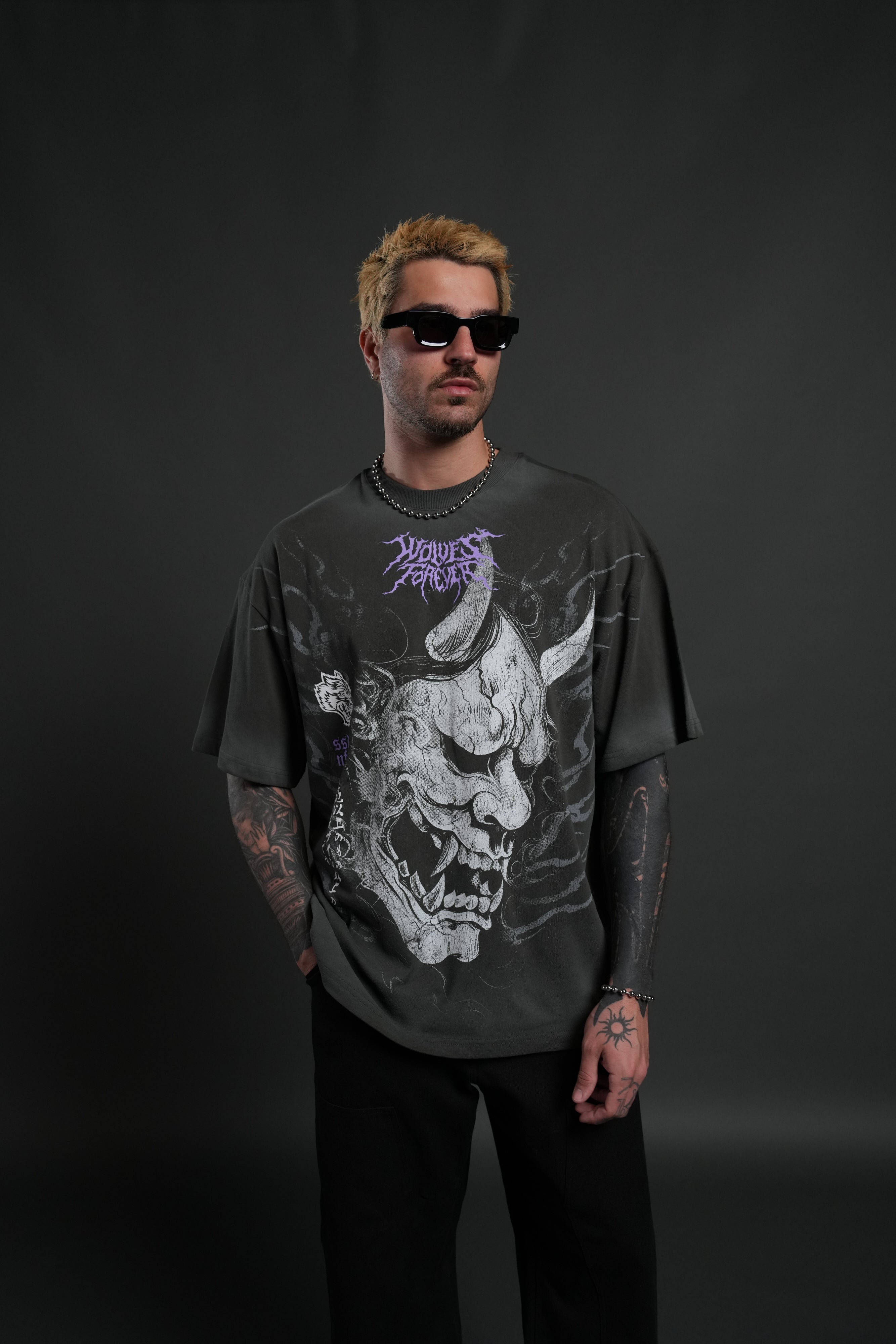 Hannya Inferno "Premium" Oversized Tee in Wolf Gray Sun Fade