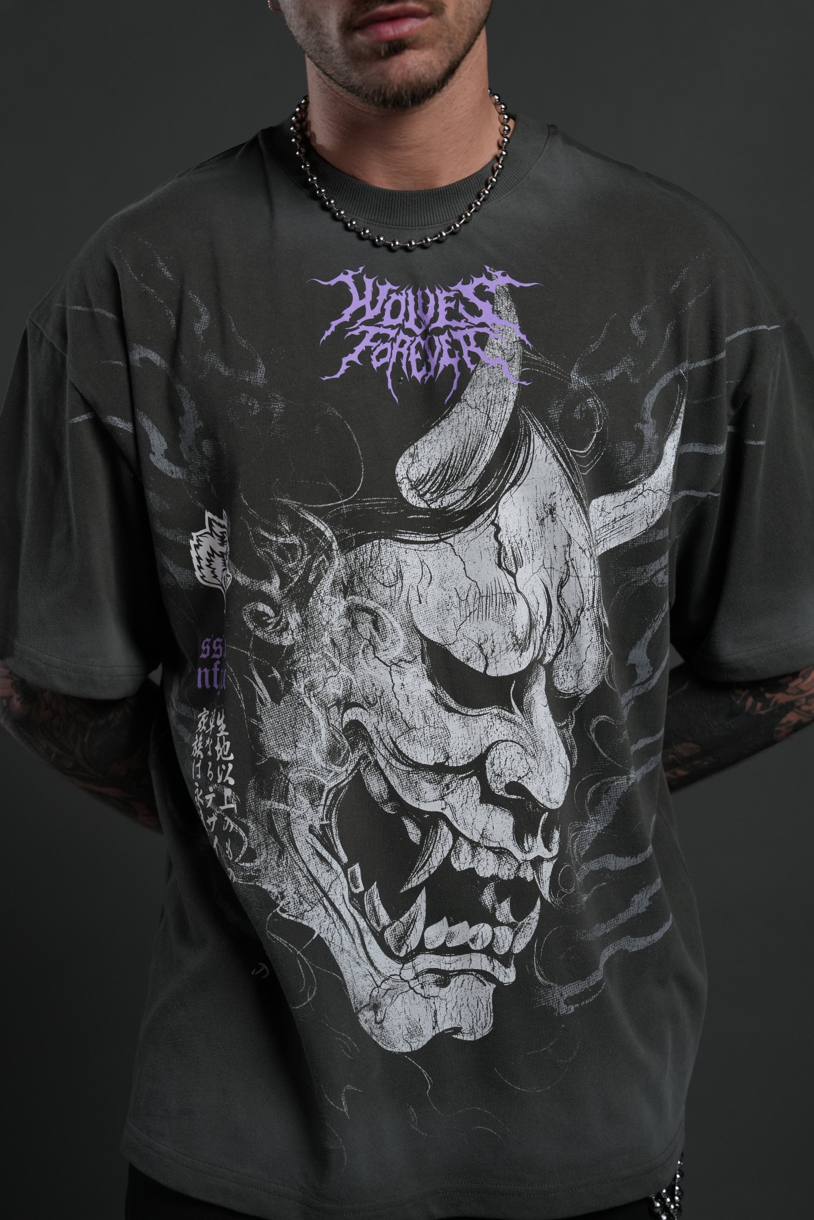 Hannya Inferno "Premium" Oversized Tee in Wolf Gray Sun Fade