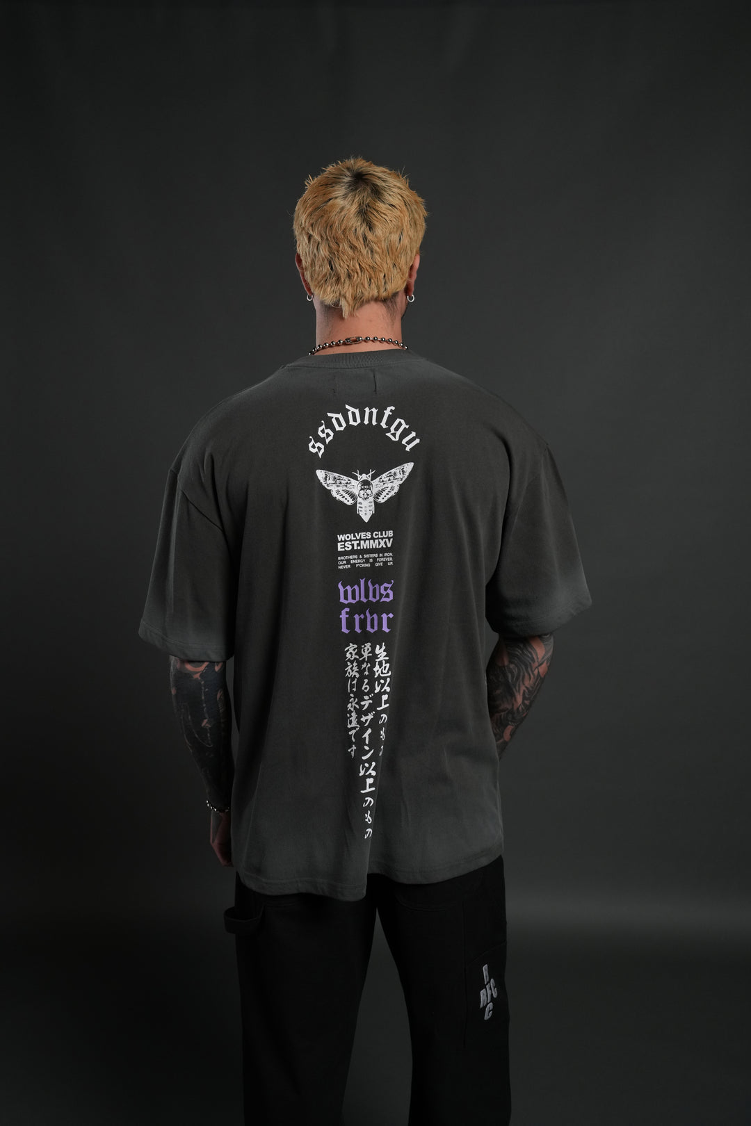 Hannya Inferno "Premium" Oversized Tee in Wolf Gray Sun Fade