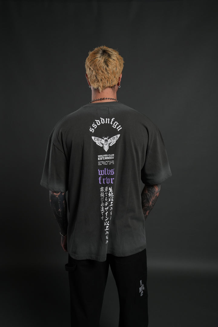 Hannya Inferno "Premium" Oversized Tee in Wolf Gray Sun Fade