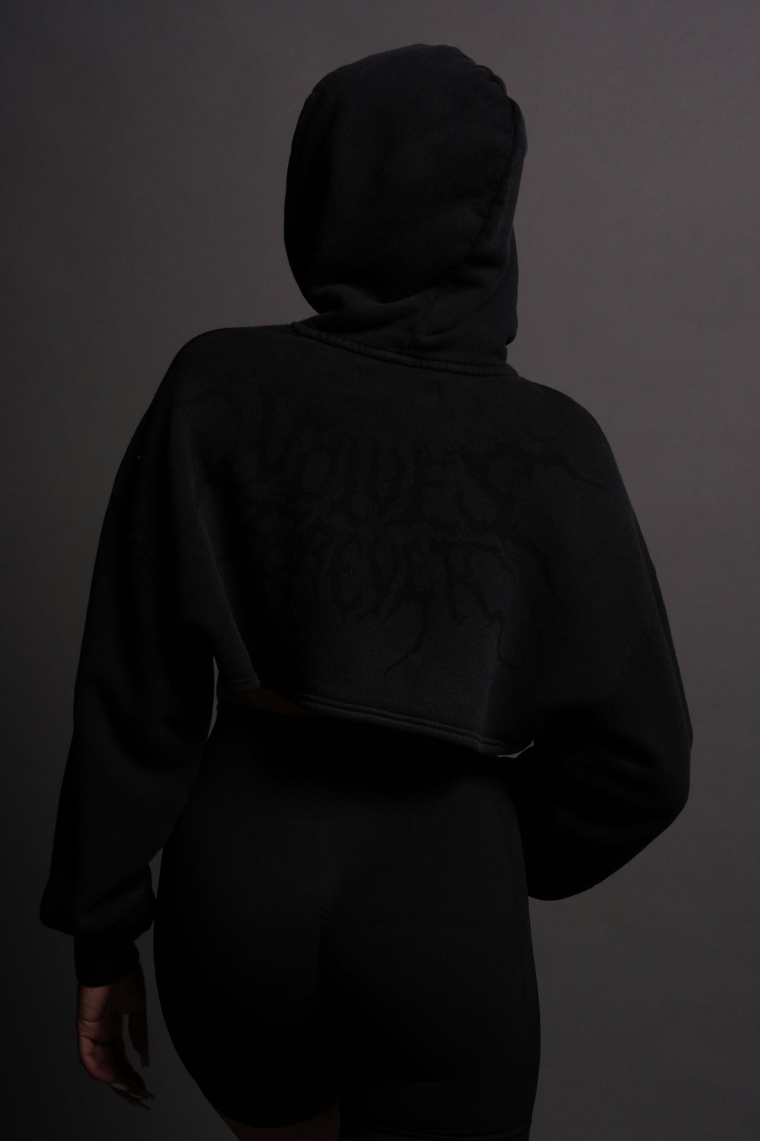 Forged From Iron "Willow" Cropped Hoodie in Black Spine Sun Fade