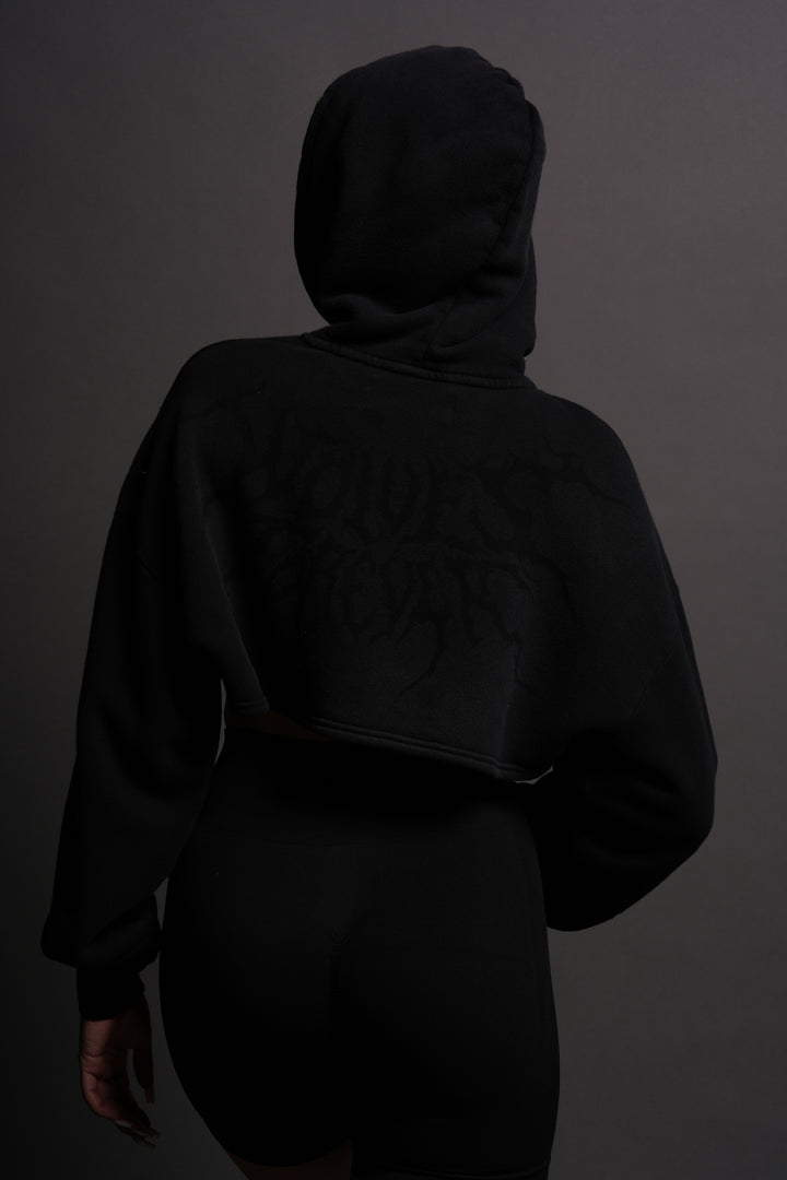Forged From Iron "Willow" Cropped Hoodie in Black Spine Sun Fade