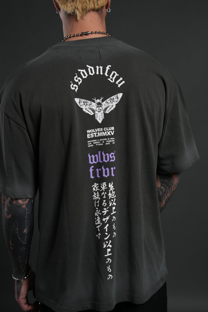 Hannya Inferno "Premium" Oversized Tee in Wolf Gray Sun Fade