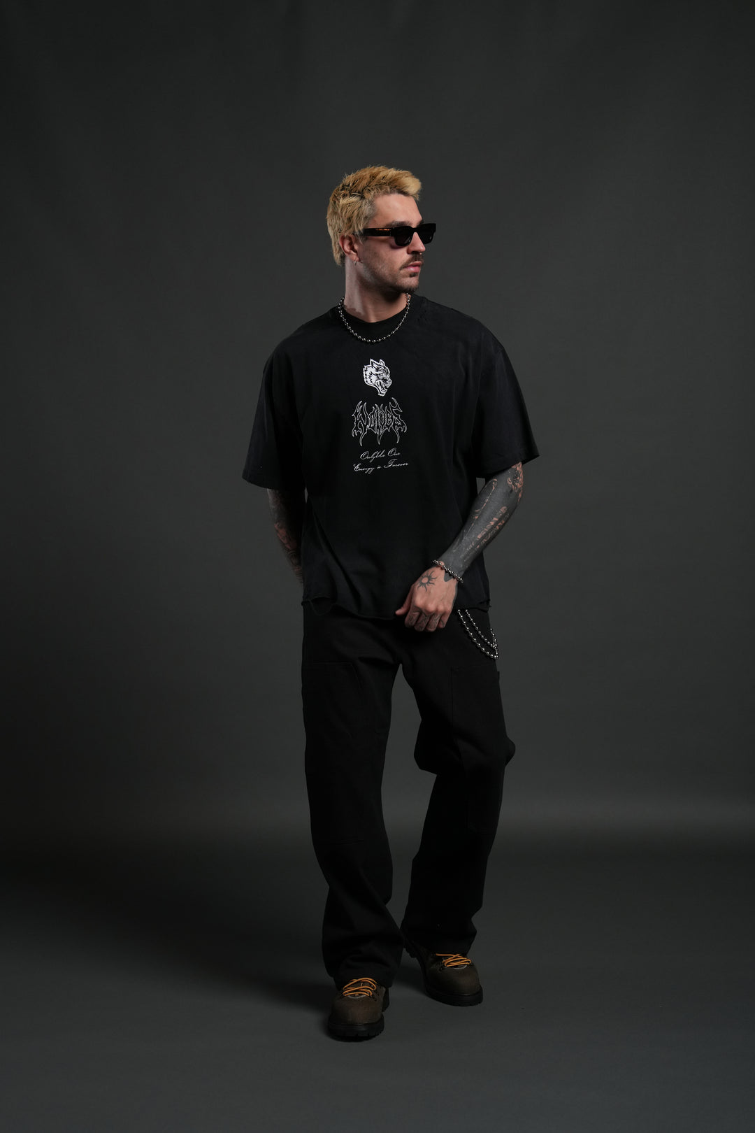 Mori Flames Distressed Grunge Tee in Black Drift Wash