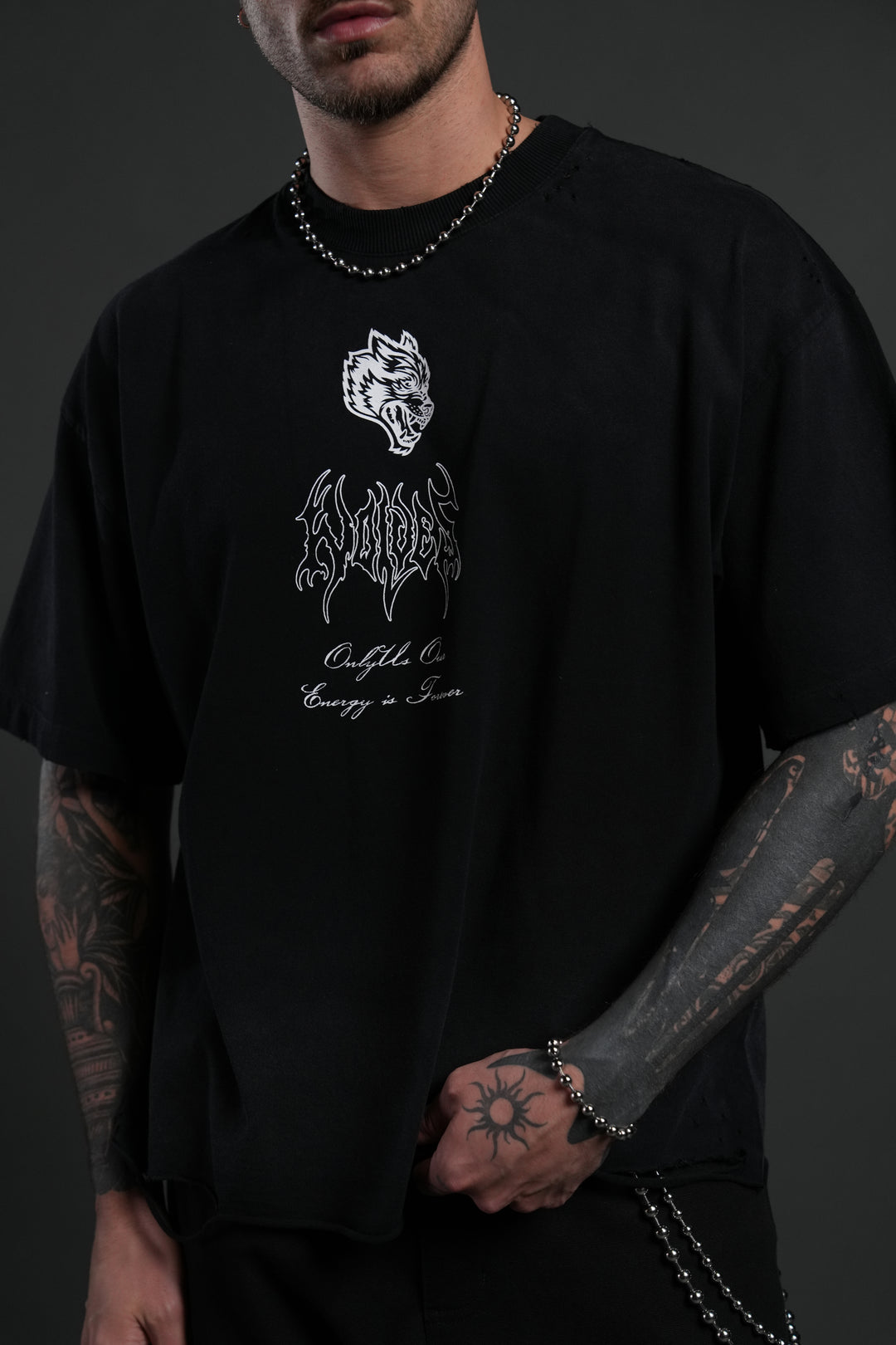 Mori Flames Distressed Grunge Tee in Black Drift Wash
