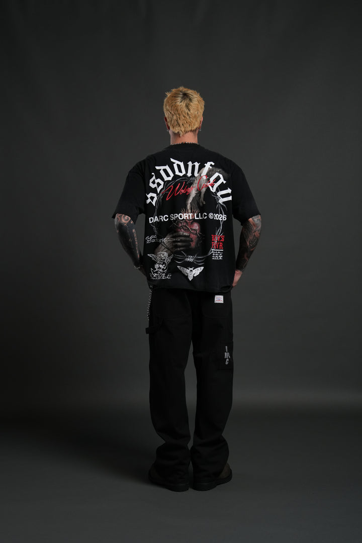 Mi Corazon Distressed Grunge Tee in Black Drift Wash