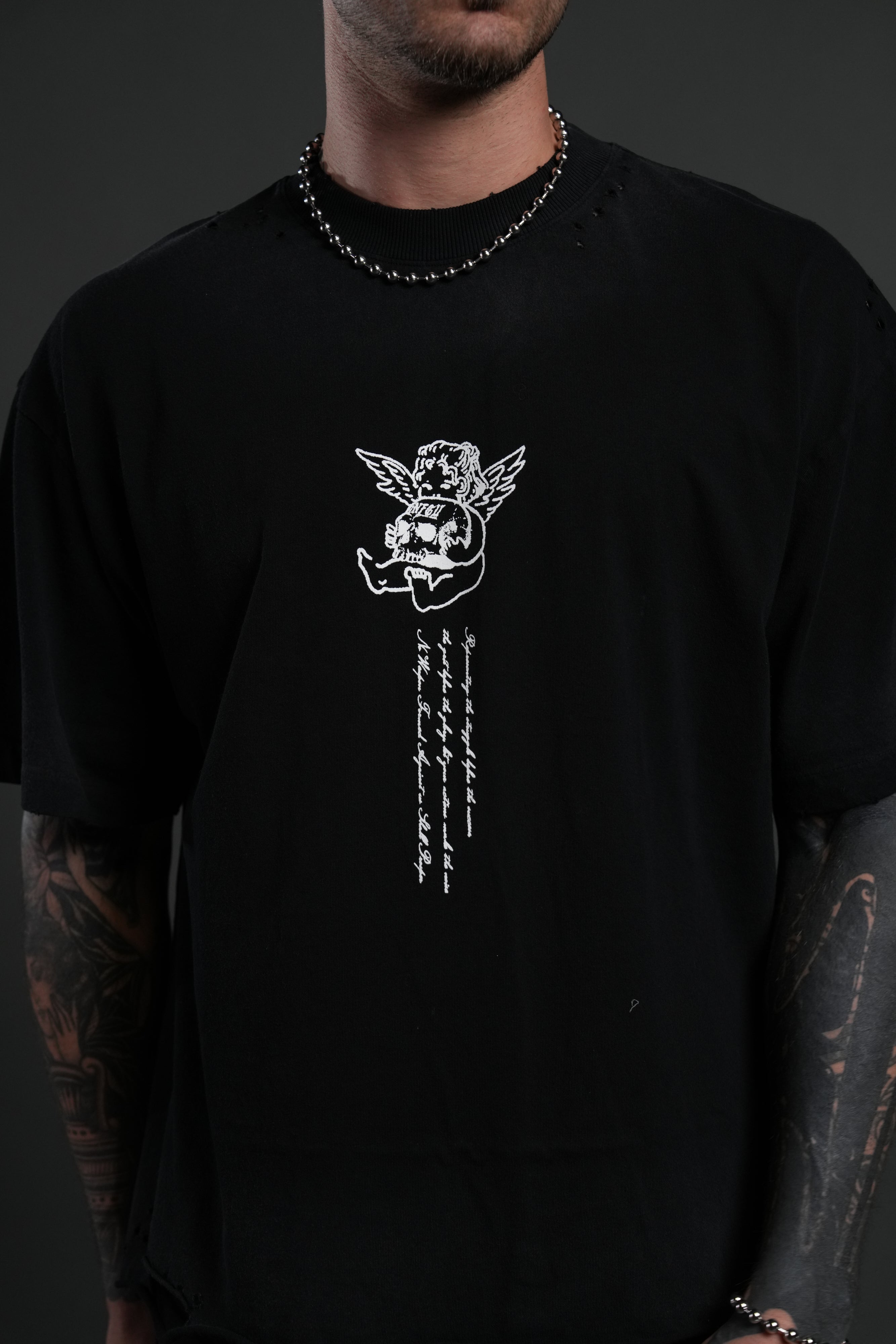 Mi Corazon Distressed Grunge Tee in Black Drift Wash