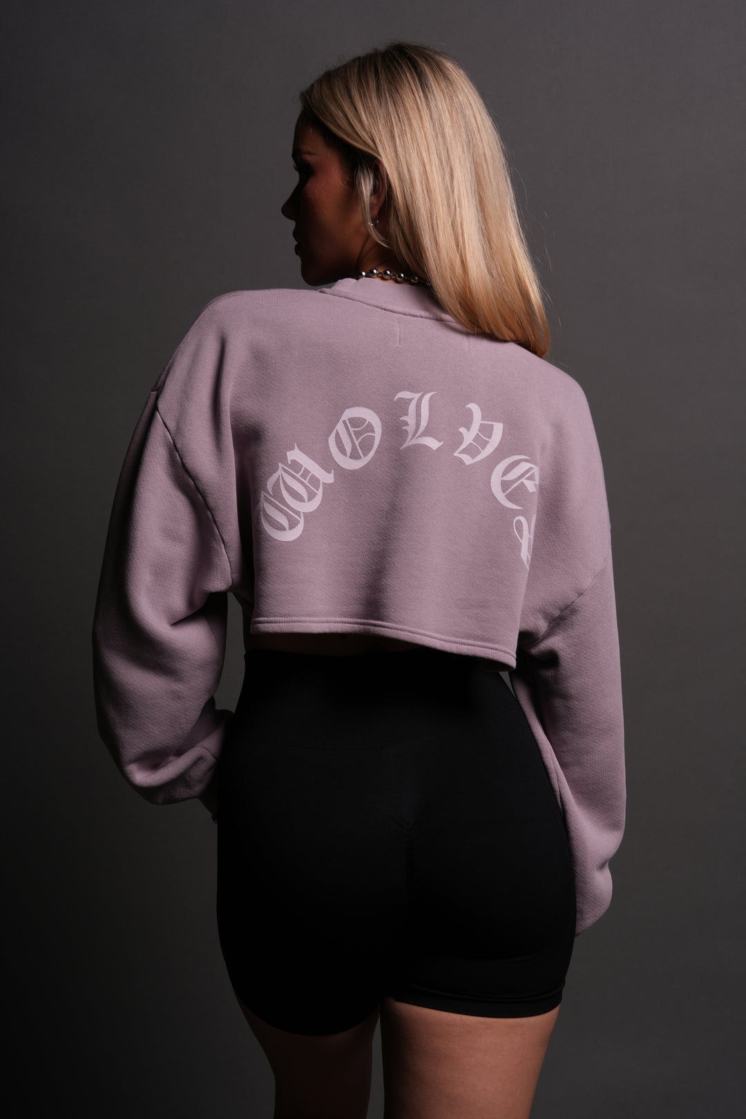 Wolves Mantra "Willow" Cropped Crewneck in Purple Smoke