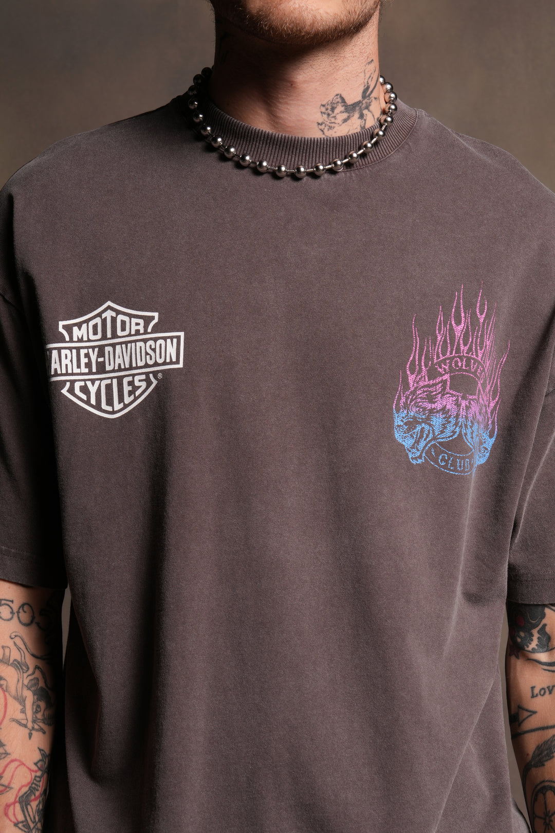 Rising Sun Grunge Mid Length Raw Hem Tee in Darc Brown
