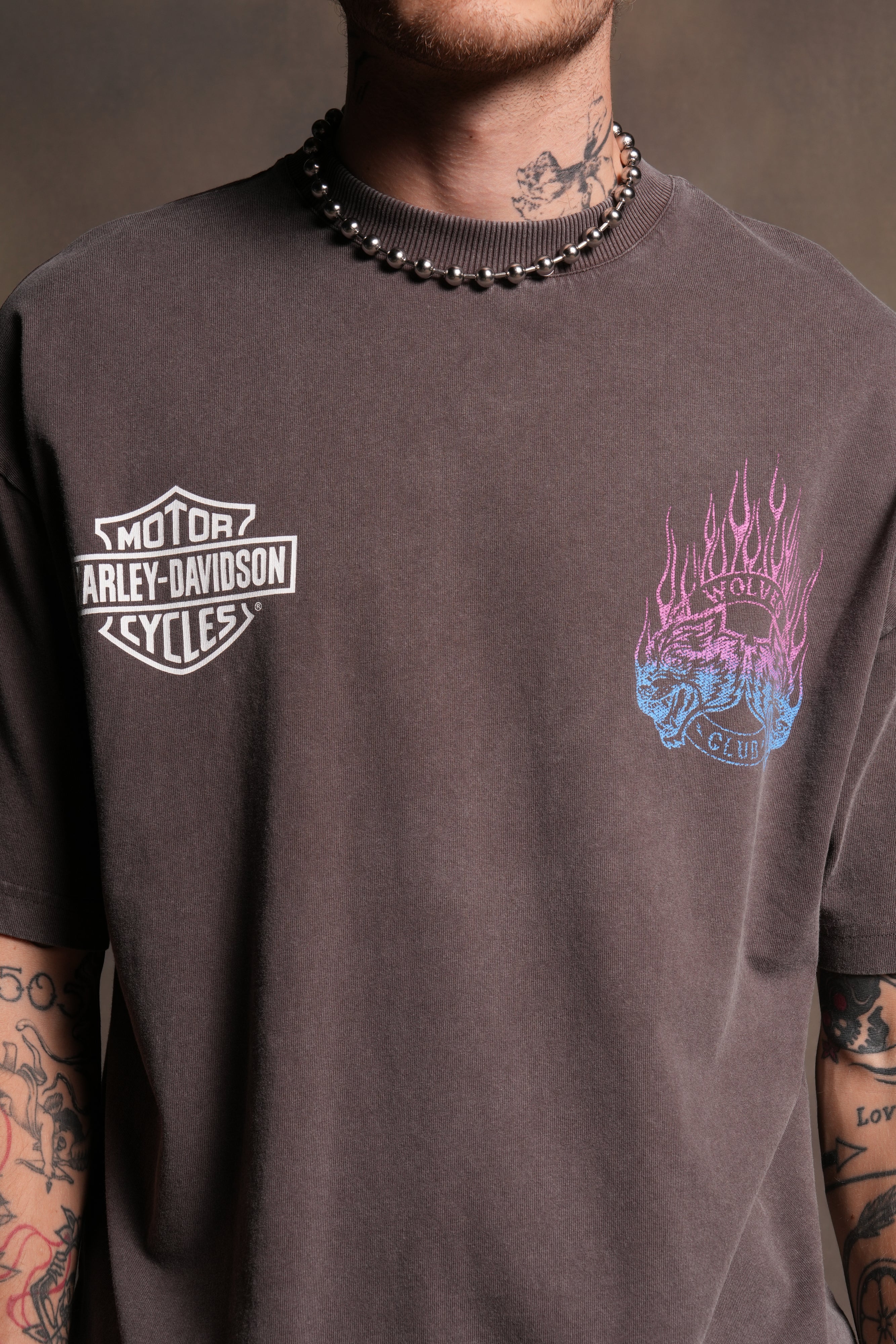 Rising Sun Grunge Mid Length Raw Hem Tee in Darc Brown