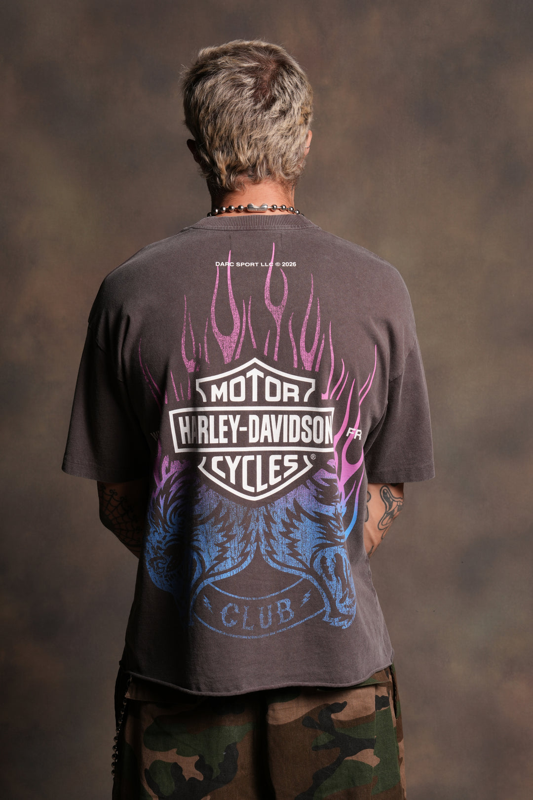 Rising Sun Grunge Mid Length Raw Hem Tee in Darc Brown