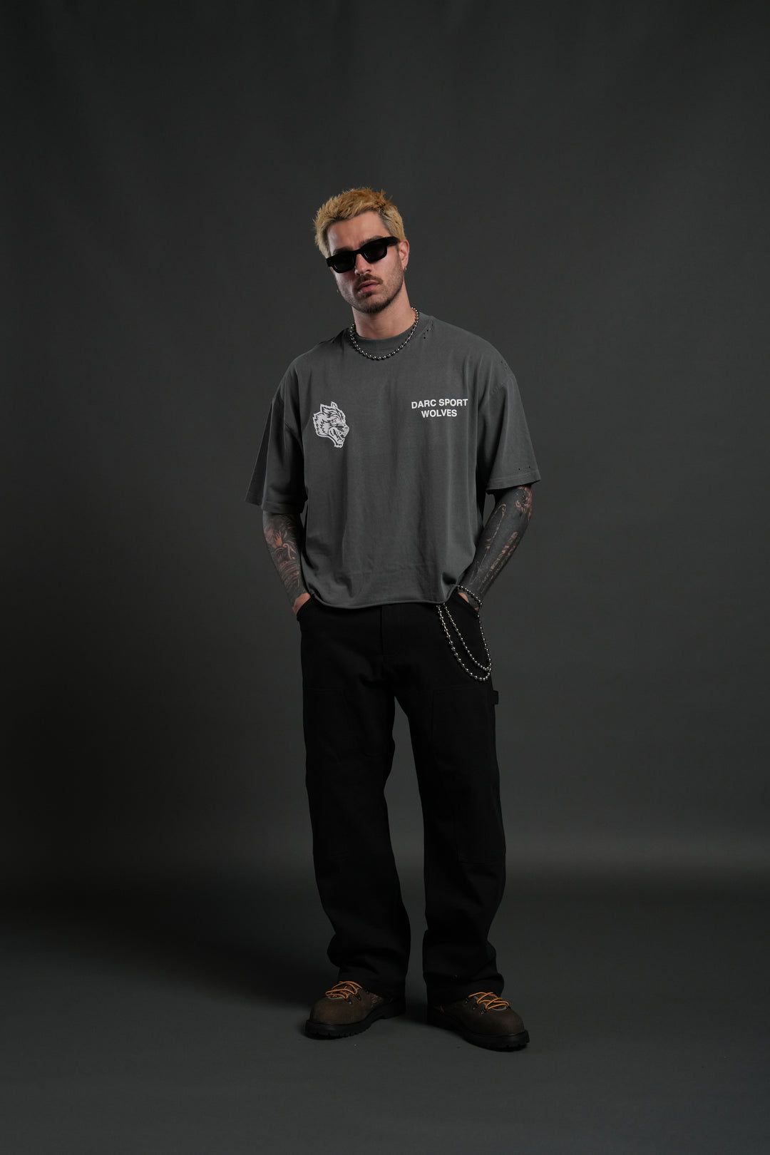 Sangrado Distressed Grunge "Box Cut" Tee in Slate Gray