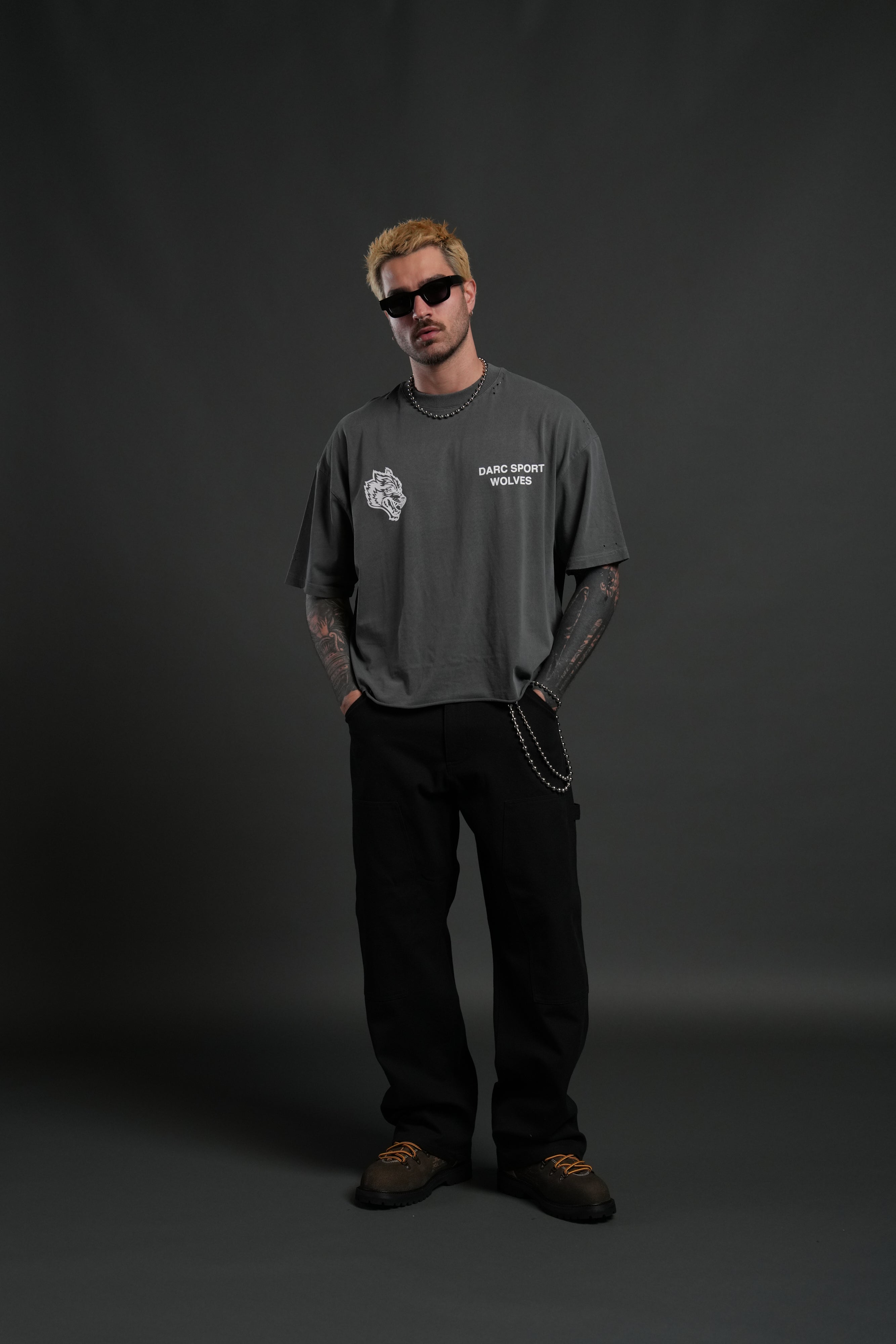 Sangrado Distressed Grunge "Box Cut" Tee in Slate Gray