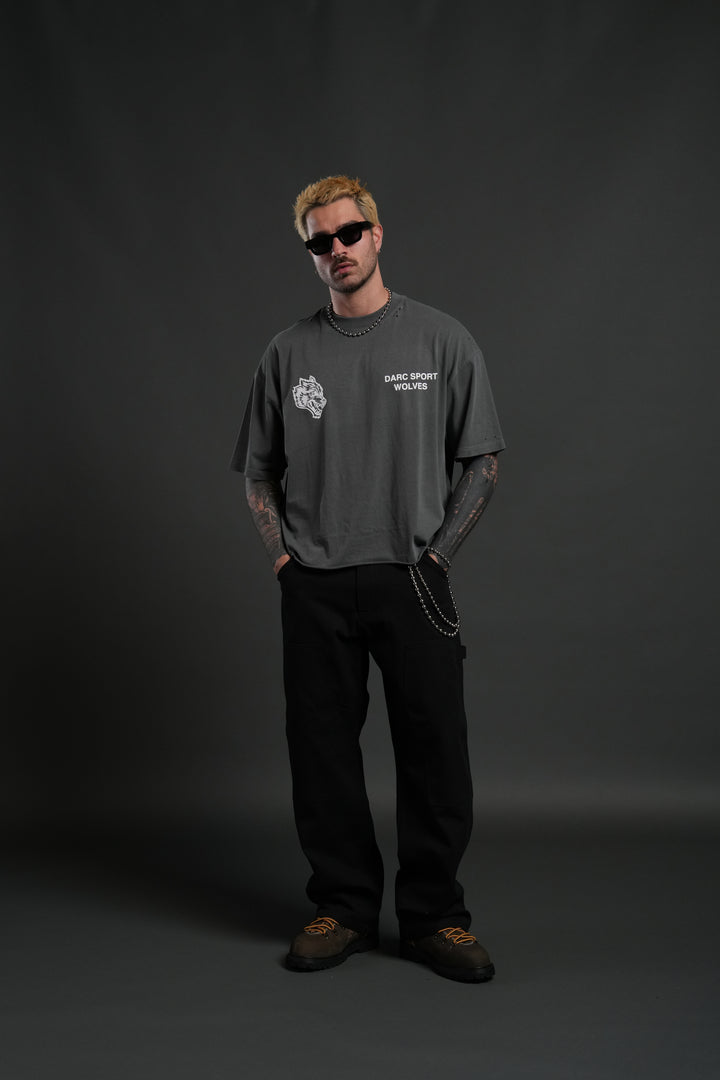 Sangrado Distressed Grunge "Box Cut" Tee in Slate Gray