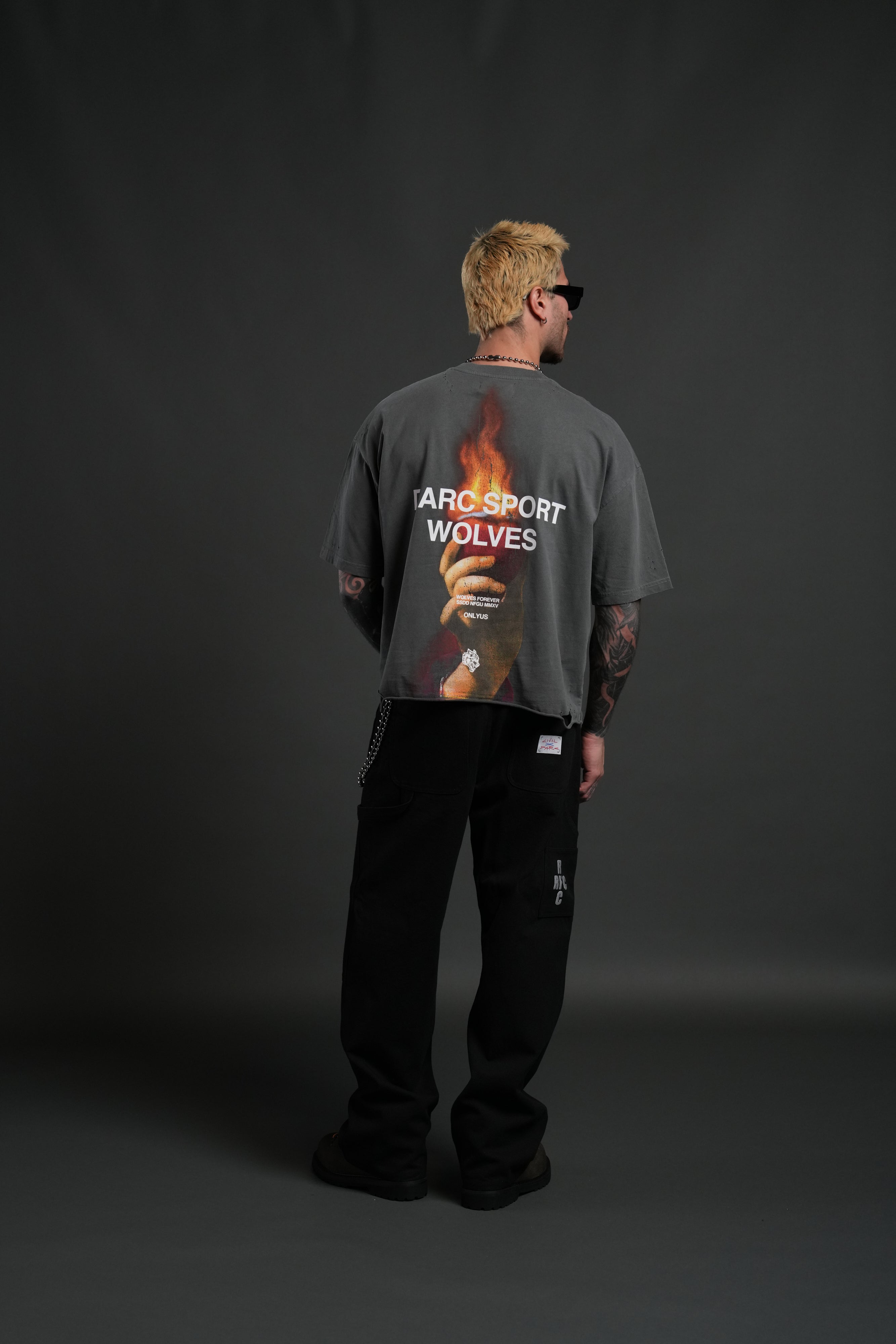 Sangrado Distressed Grunge "Box Cut" Tee in Slate Gray