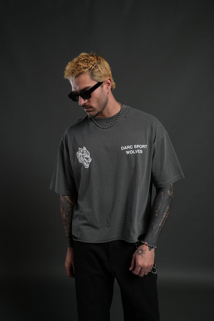 Sangrado Distressed Grunge "Box Cut" Tee in Slate Gray
