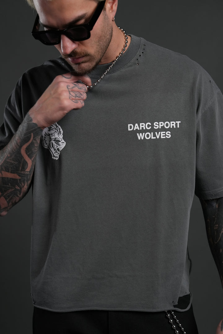 Sangrado Distressed Grunge "Box Cut" Tee in Slate Gray