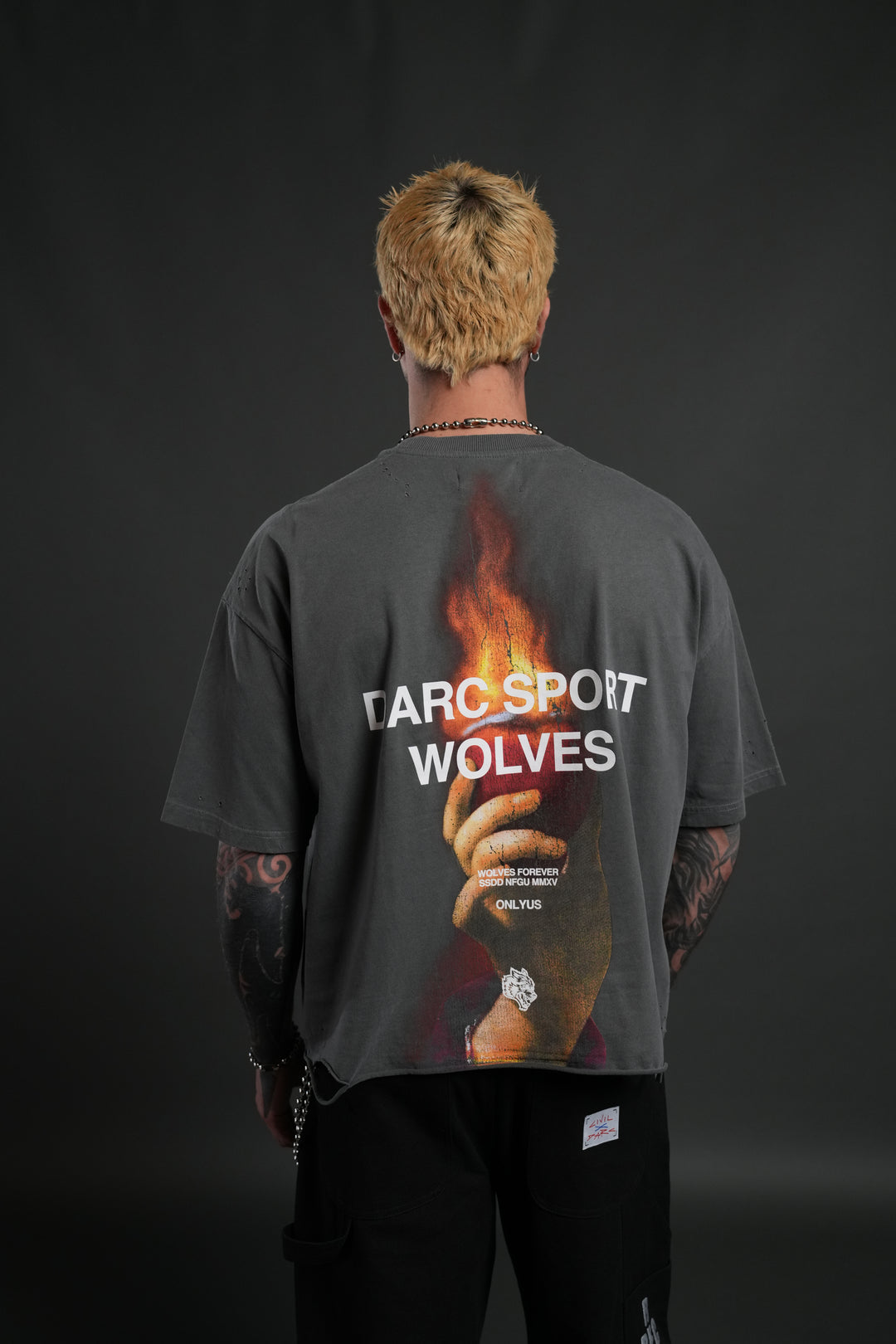 Sangrado Distressed Grunge "Box Cut" Tee in Slate Gray