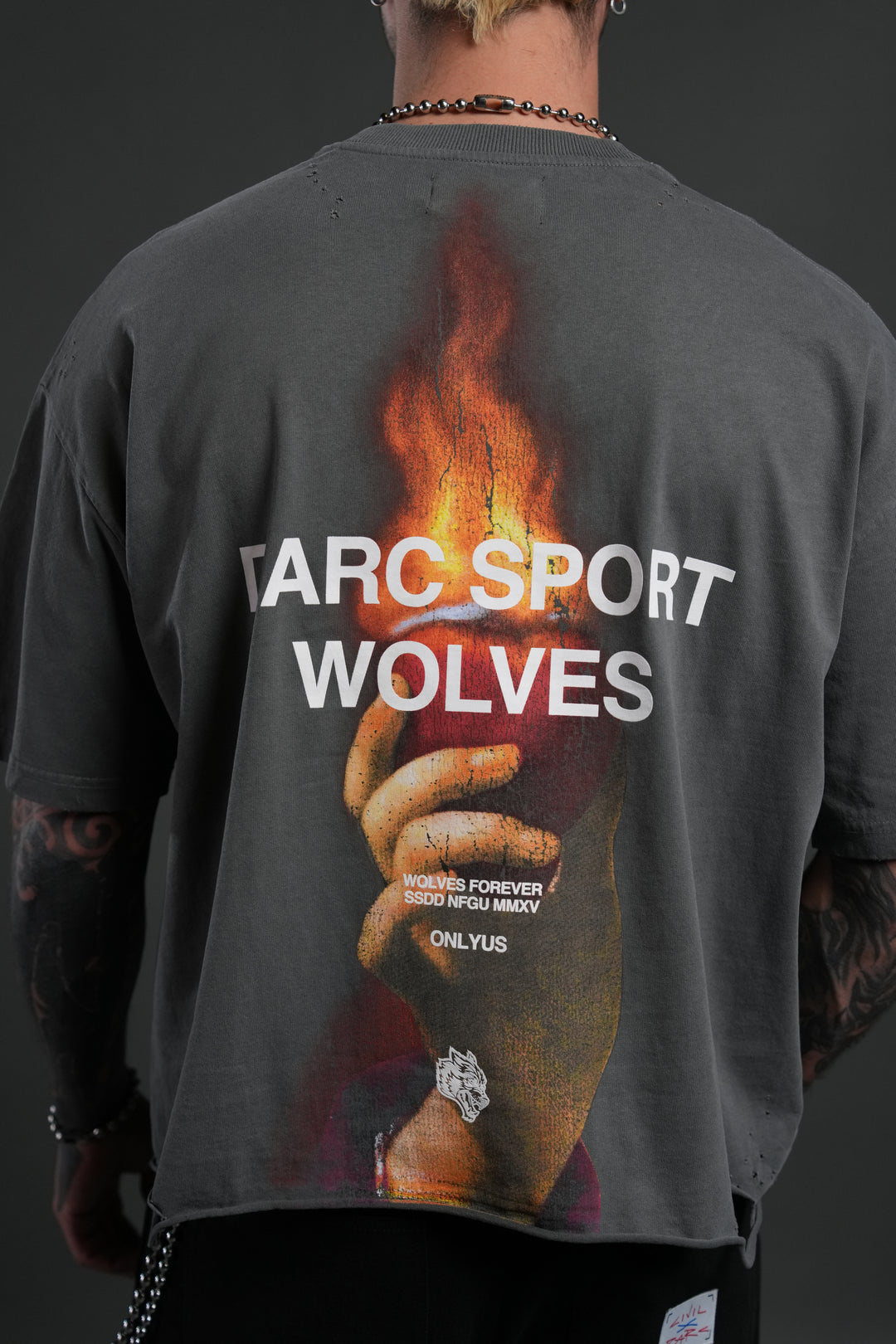 Sangrado Distressed Grunge "Box Cut" Tee in Slate Gray