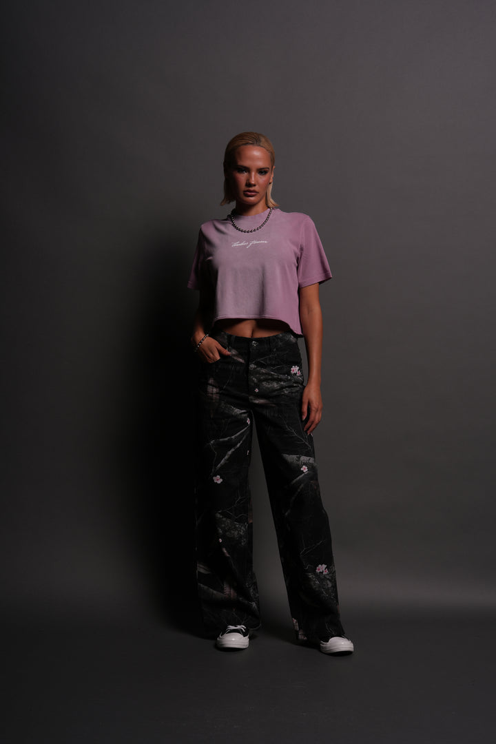 Our Script "Premium" (Cropped) Tee in Pink Smoke Spine Sun Fade