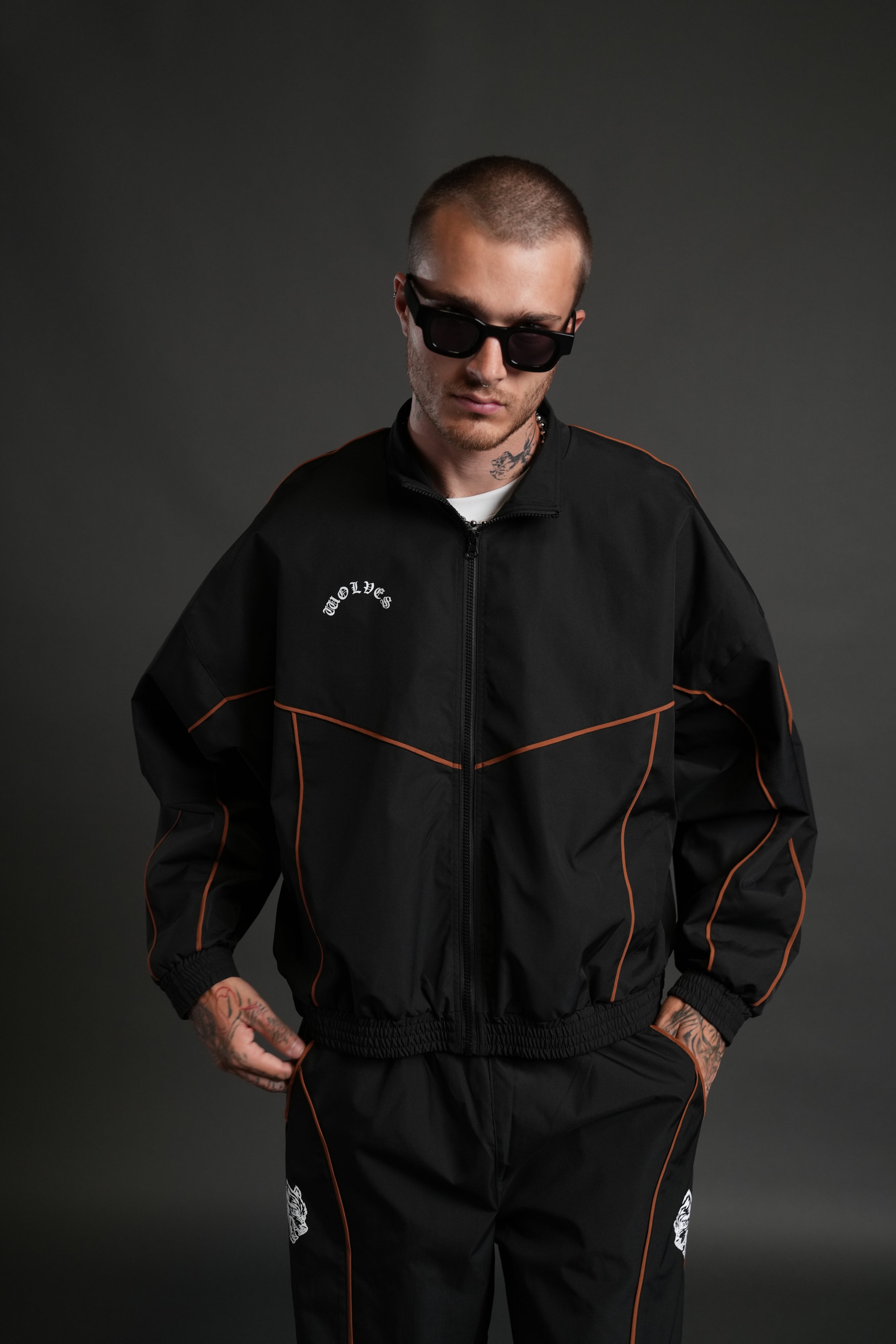 Wolves Quinn Unisex Track Jacket in Black/Desert