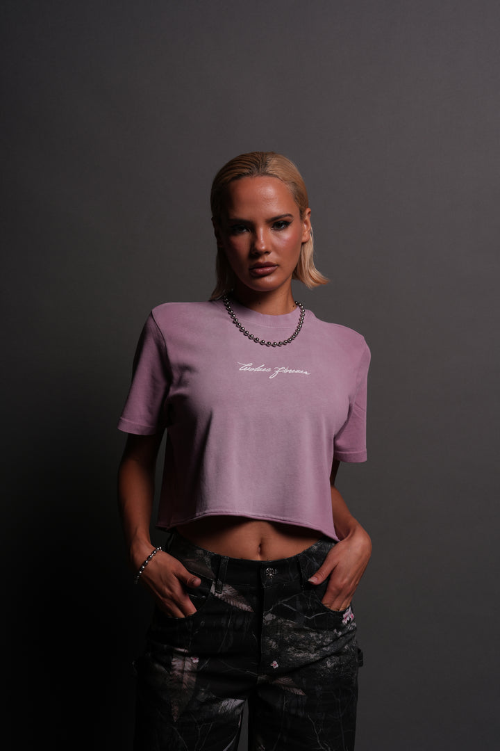 Our Script "Premium" (Cropped) Tee in Pink Smoke Spine Sun Fade