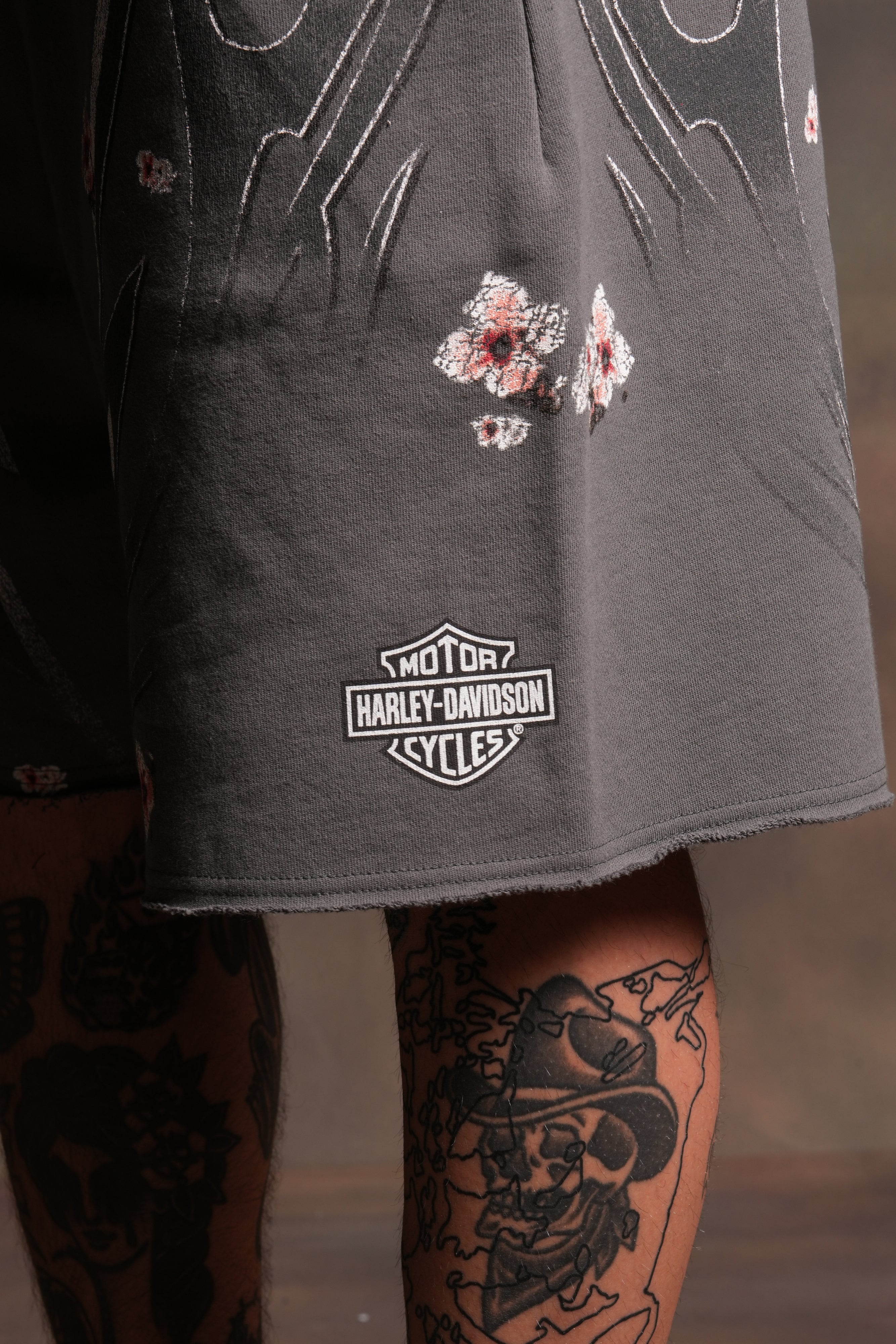 Iron Sakura Grunge Oversized Raw Hem Post Lounge Sweat Shorts in Slate Gray