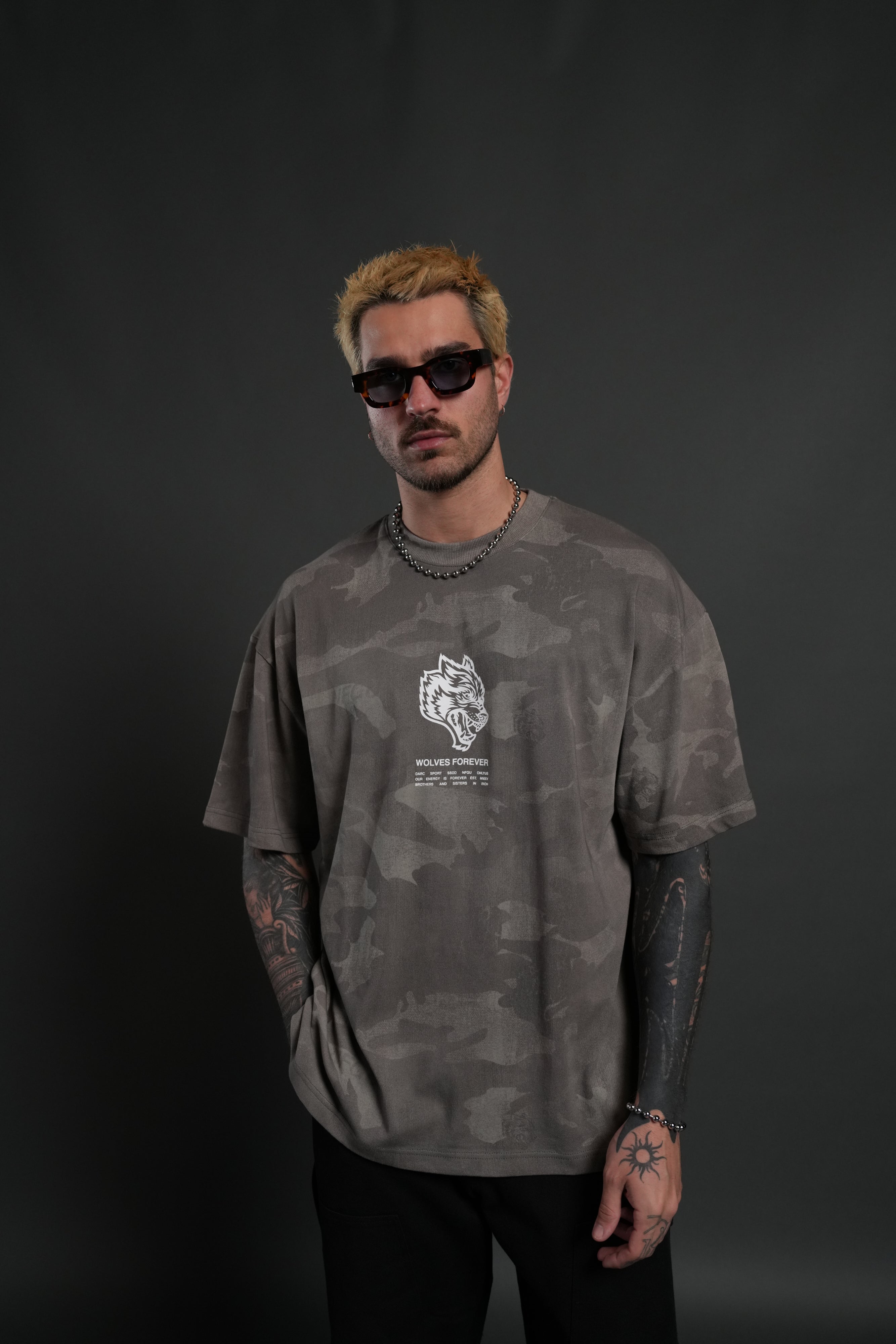 Wolves Have Your Back Unisex "Premium" Oversized Tee in Lush Vintage Woodland Camo