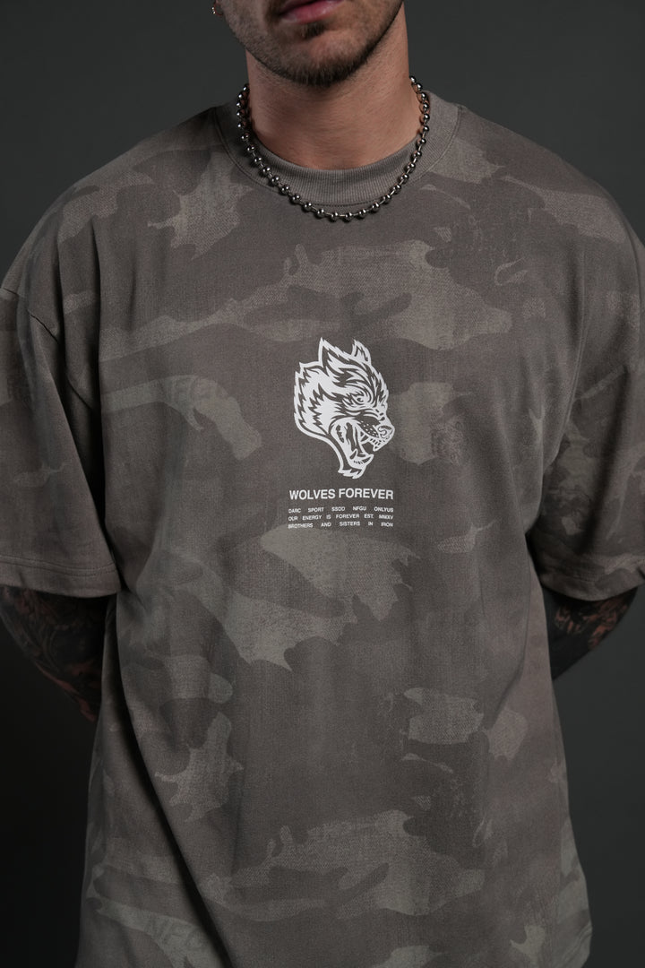 Wolves Have Your Back Unisex "Premium" Oversized Tee in Lush Vintage Woodland Camo
