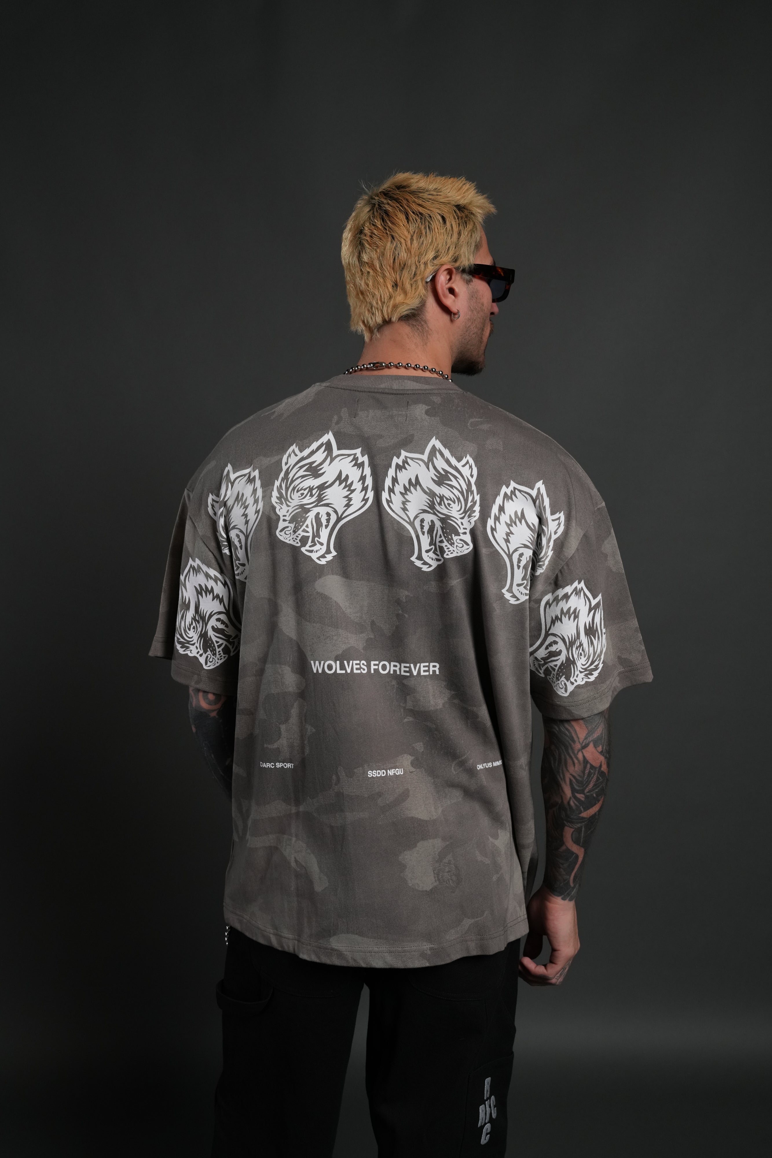 Wolves Have Your Back Unisex "Premium" Oversized Tee in Lush Vintage Woodland Camo