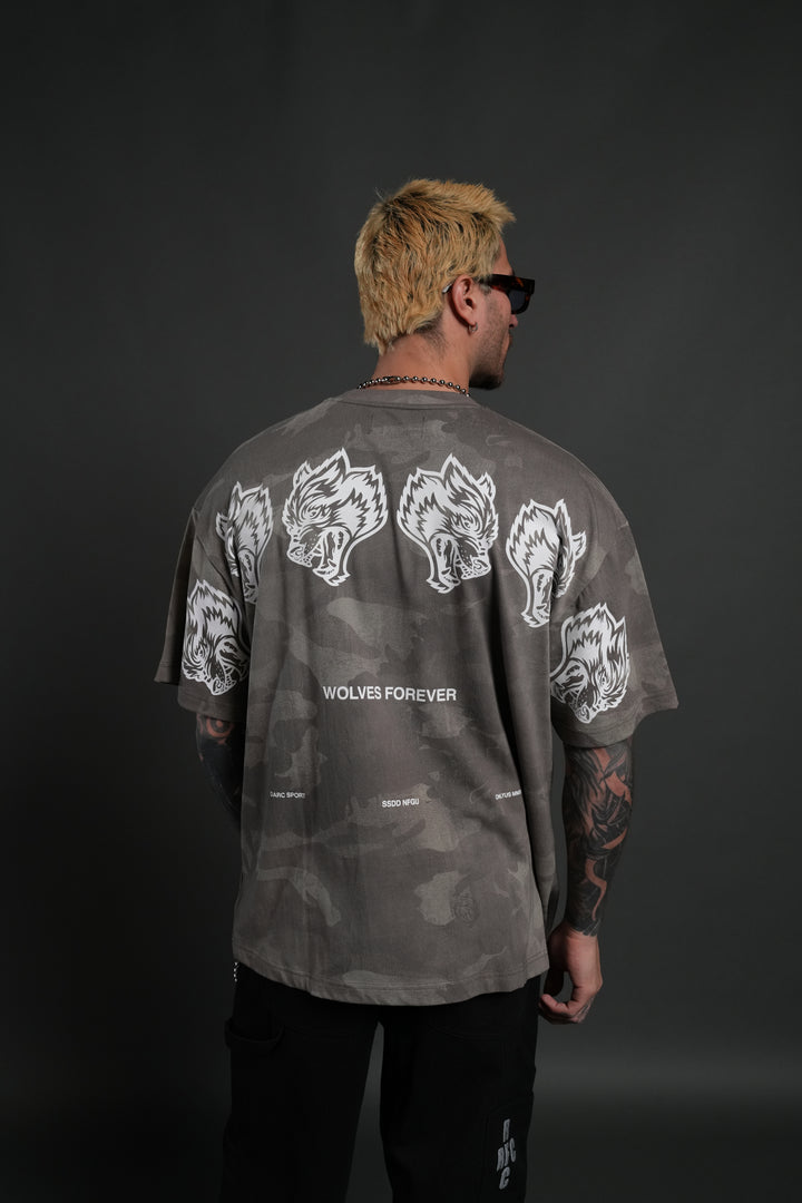 Wolves Have Your Back Unisex "Premium" Oversized Tee in Lush Vintage Woodland Camo
