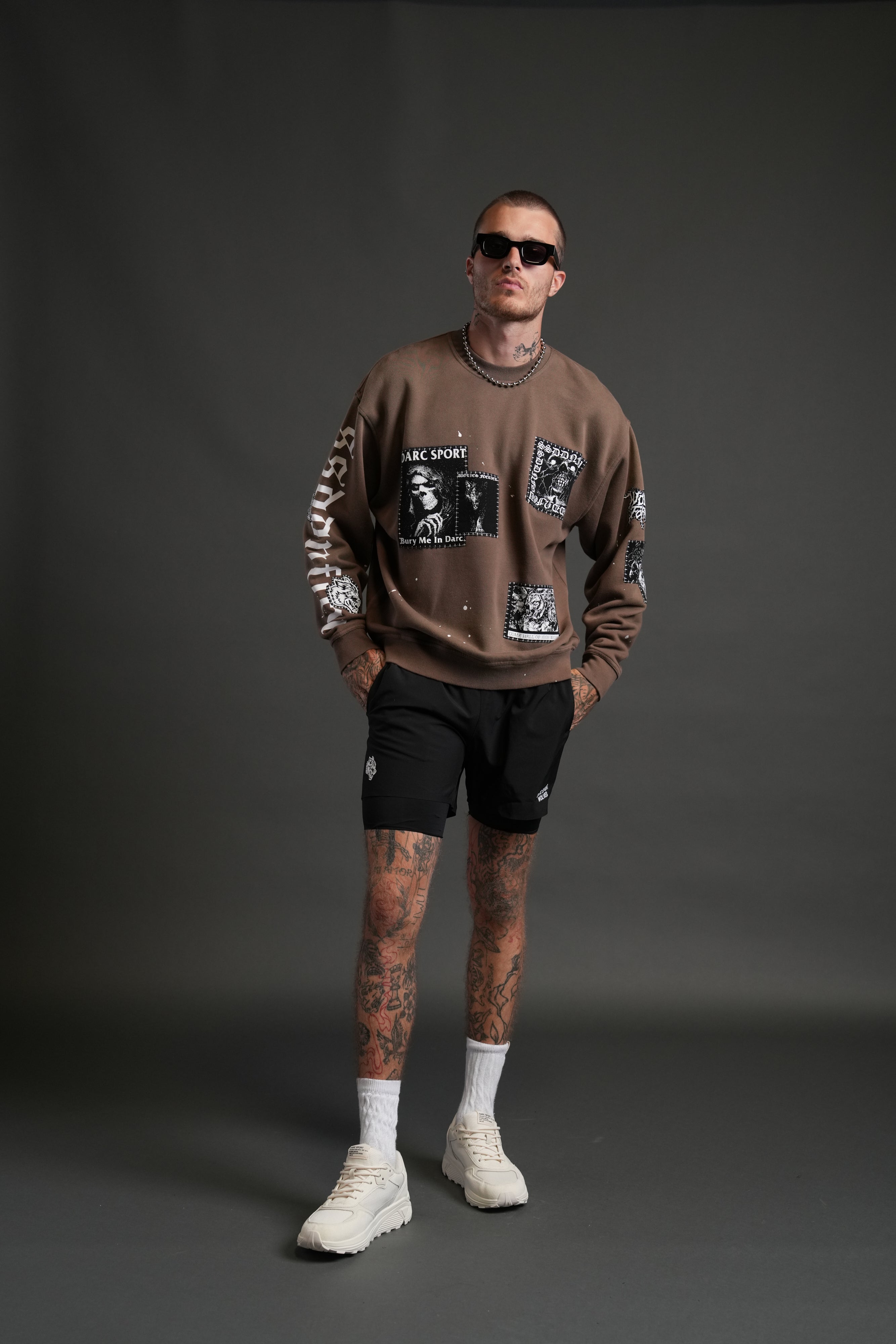 Stitched In London Unisex Crewneck in Desert Dust Vandal Wash