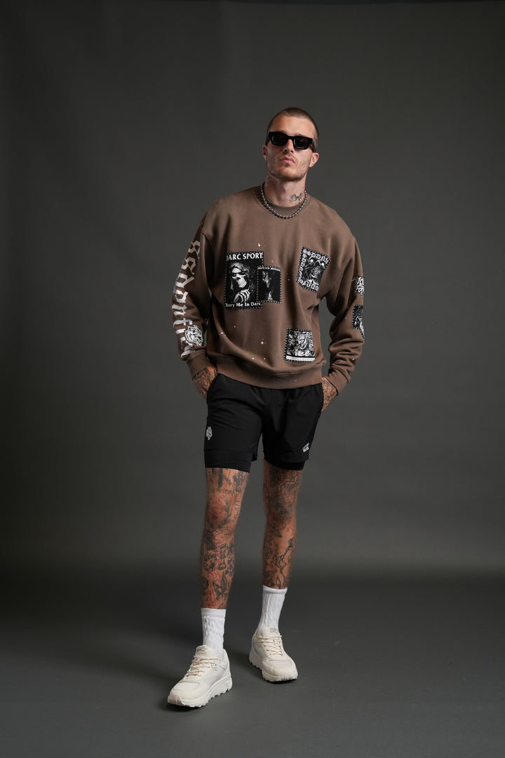 Stitched In London Unisex Crewneck in Desert Dust Vandal Wash