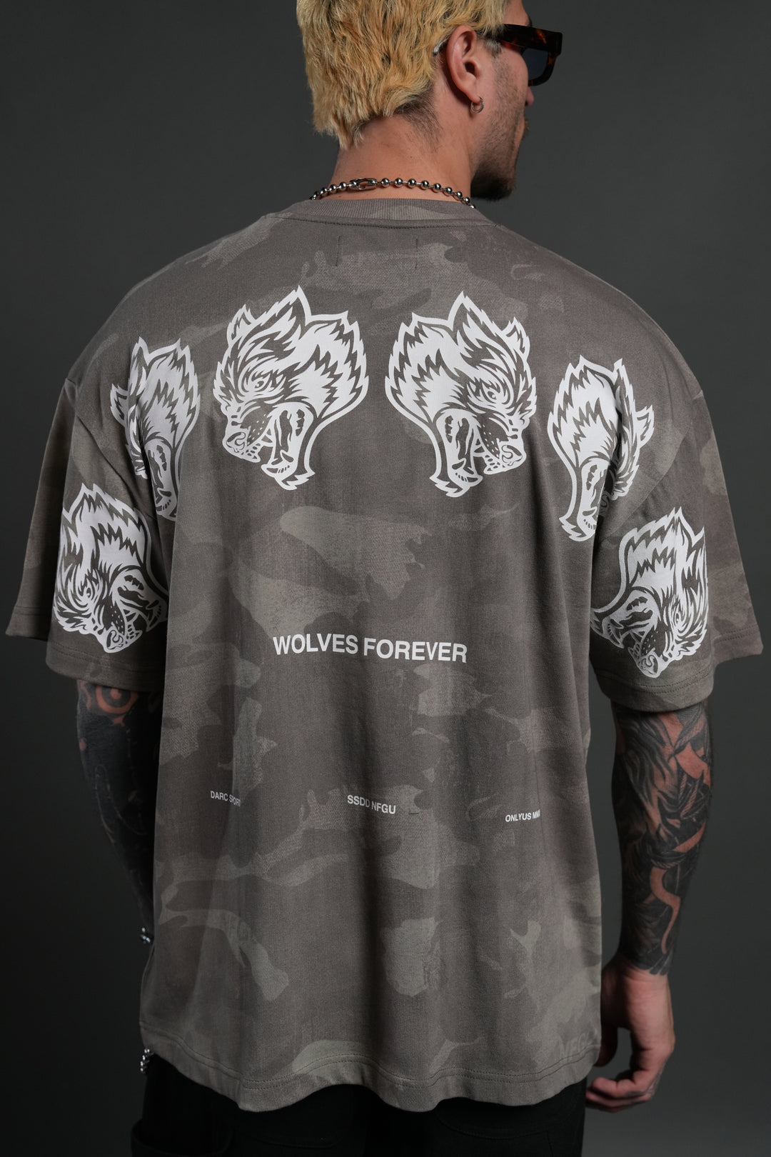 Wolves Have Your Back Unisex "Premium" Oversized Tee in Lush Vintage Woodland Camo