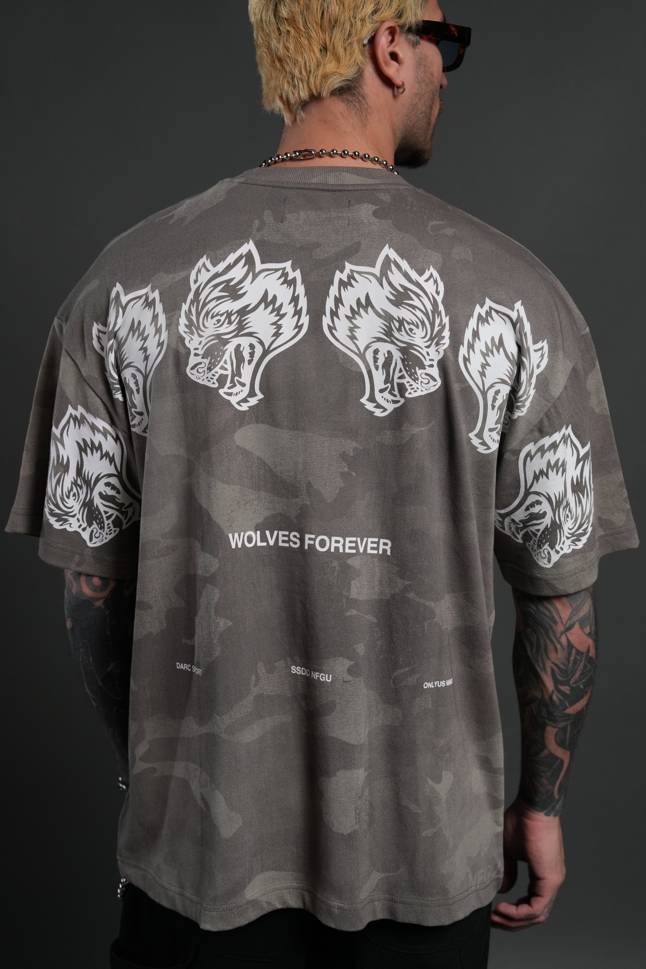 Wolves Have Your Back Unisex "Premium" Oversized Tee in Lush Vintage Woodland Camo