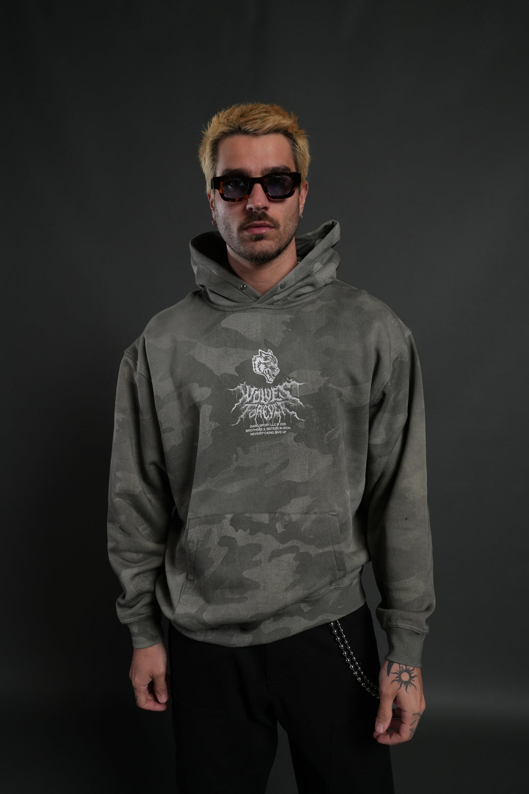 Drip Hesh WLVS FRVR Unisex "Pierce" Hoodie in Lush Vintage Woodland Camo